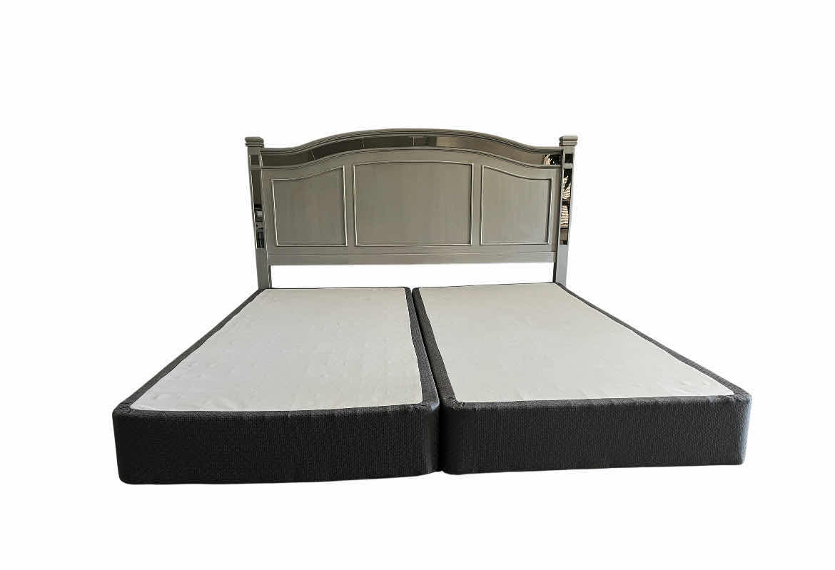 Photo 1 of PIER ONE MIRROR PANELED ANTIQUE SILVER FINISH WOOD KING SIZE BED FRAME W BOX SPRINGS 79” X 82” H54”