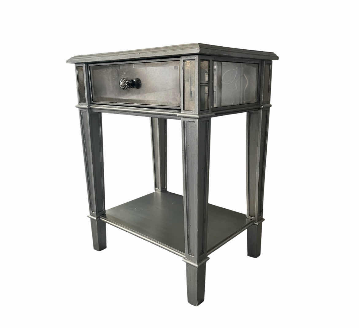 View 2 of PIER ONE MIRROR PANELED ANTIQUE SILVER FINISH WOOD 1 DRAWER NIGHTSTAND 22” X 16” H28”