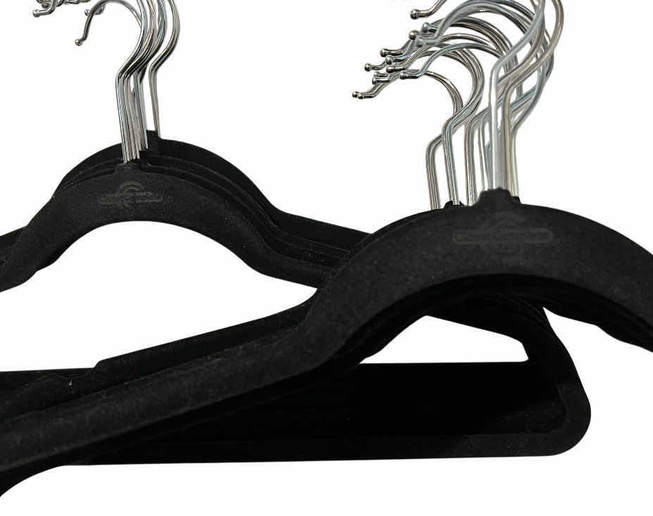 Photo 1 of JOY MANGANO & CLOSET COMPLETE BLACK POLYESTER COATED HUGGABLE CLOTHES HANGERS (50)