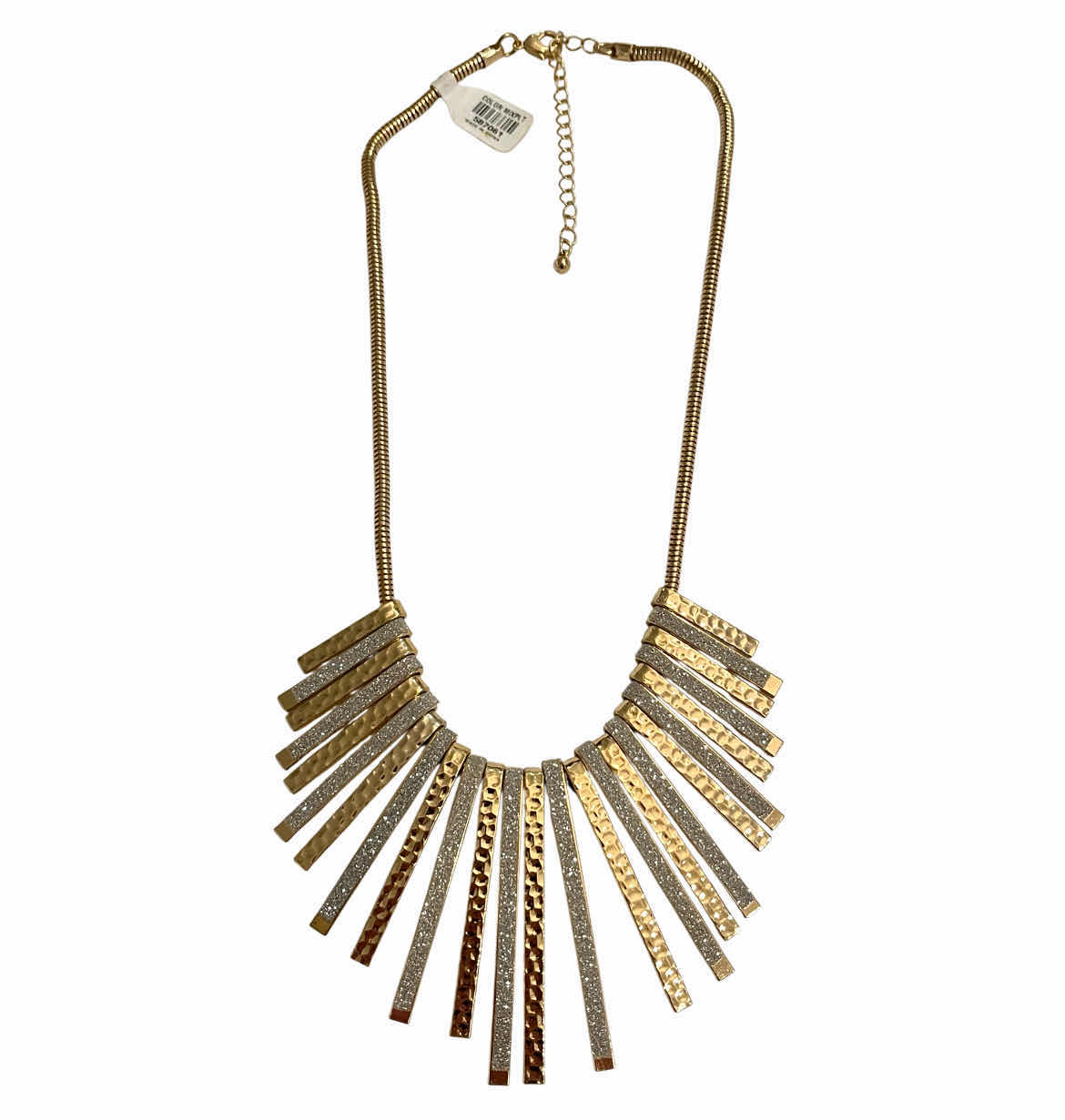 Photo 1 of NEW GOLD TONE 16” HAMMERED & GLITTER BIB NECKLACE