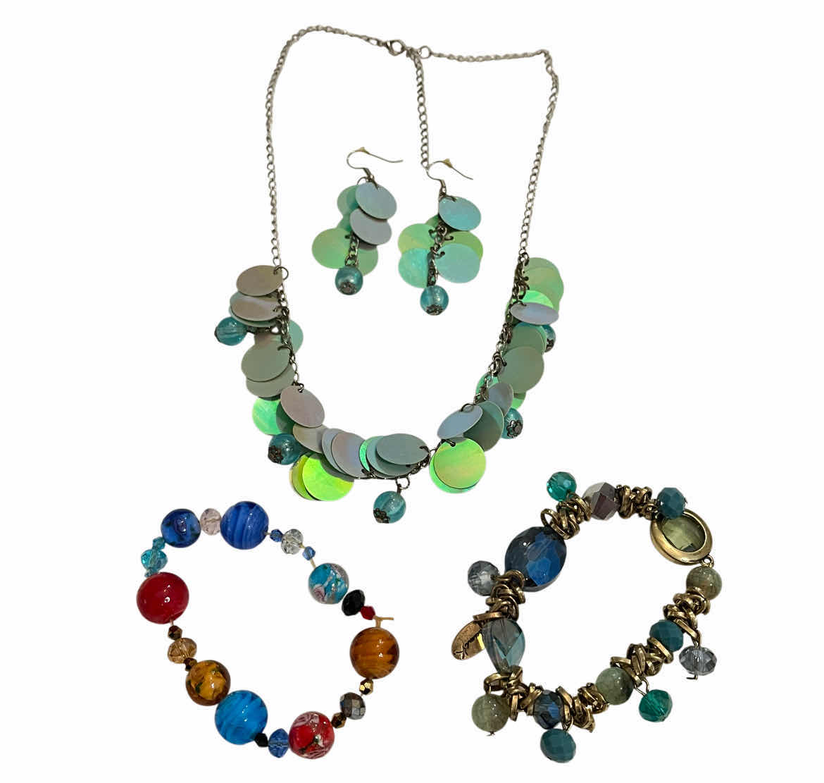 Photo 1 of FASHION JEWELRY NECKLACE & EARRINGS W BEADED BRACELETS (2)