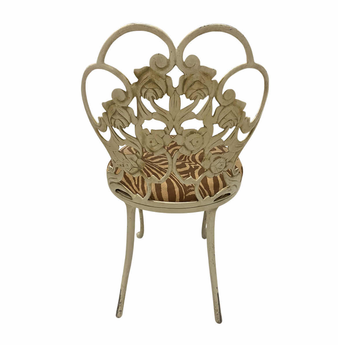 Photo 1 of KESSLER INC VINTAGE ZEBRA UPHOLSTERED FLORAL FRAMED METAL CHAIR 16” X 16” H31”