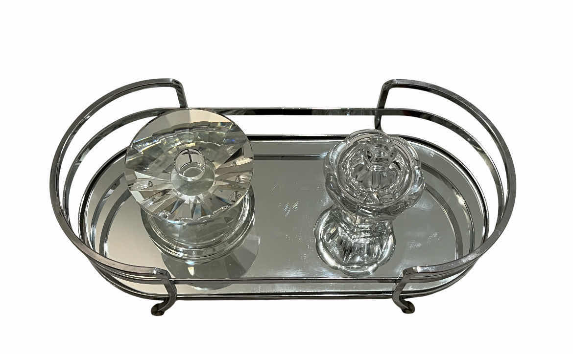 Photo 1 of CHROME FINISH MIRROR BOTTOM BATHROOM CADDY 14” X 7” H4” W GLASS DECOR (2)