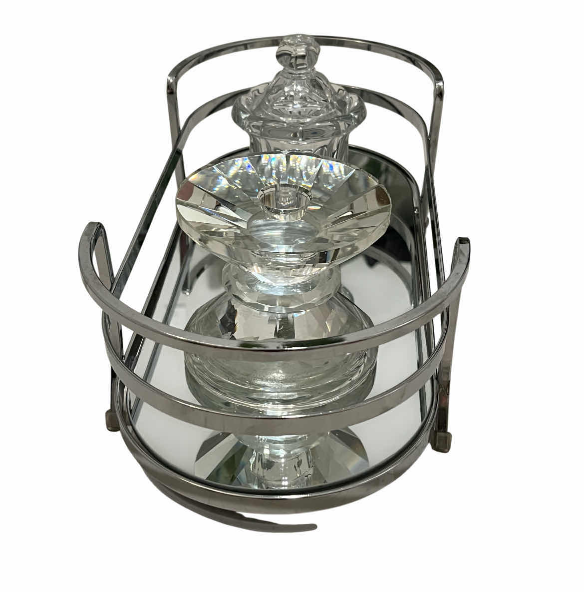 Photo 1 of CHROME FINISH MIRROR BOTTOM BATHROOM CADDY 14” X 7” H4” W GLASS DECOR (2)