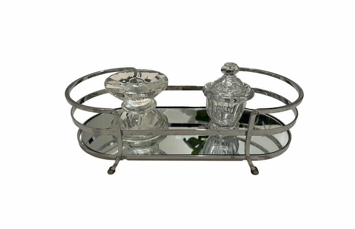 Photo 1 of CHROME FINISH MIRROR BOTTOM BATHROOM CADDY 14” X 7” H4” W GLASS DECOR (2)