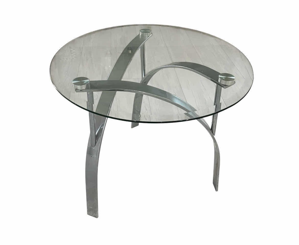 Photo 1 of CHRISTOPHER KNIGHT MARIN ROUND GLASS CHROME END TABLE 26” X 24”