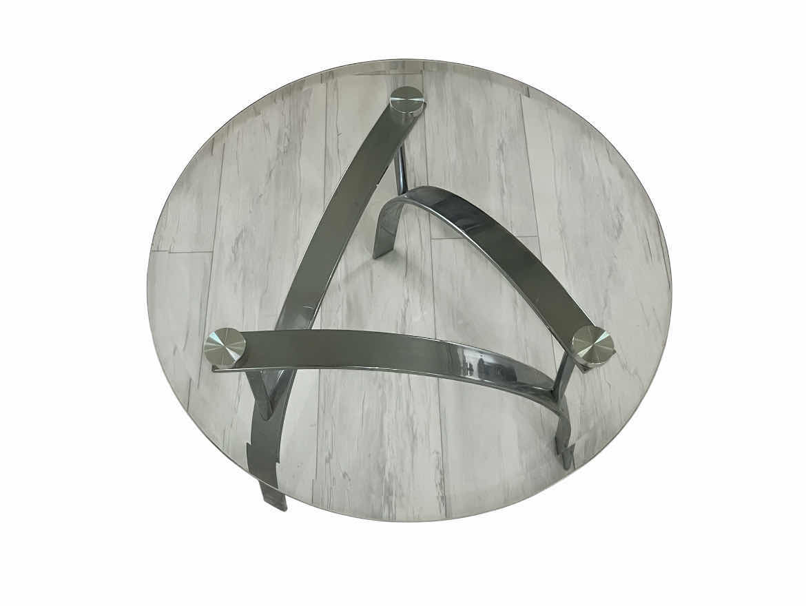 Photo 1 of CHRISTOPHER KNIGHT MARIN ROUND GLASS CHROME END TABLE 26” X 24”