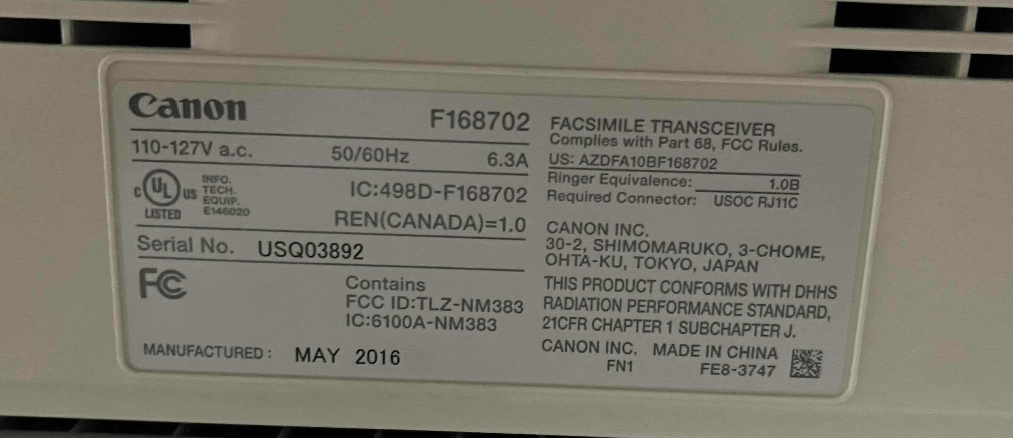 Photo 1 of CANON MF416DW IMAGE CLASS PRINTER MODEL F168702