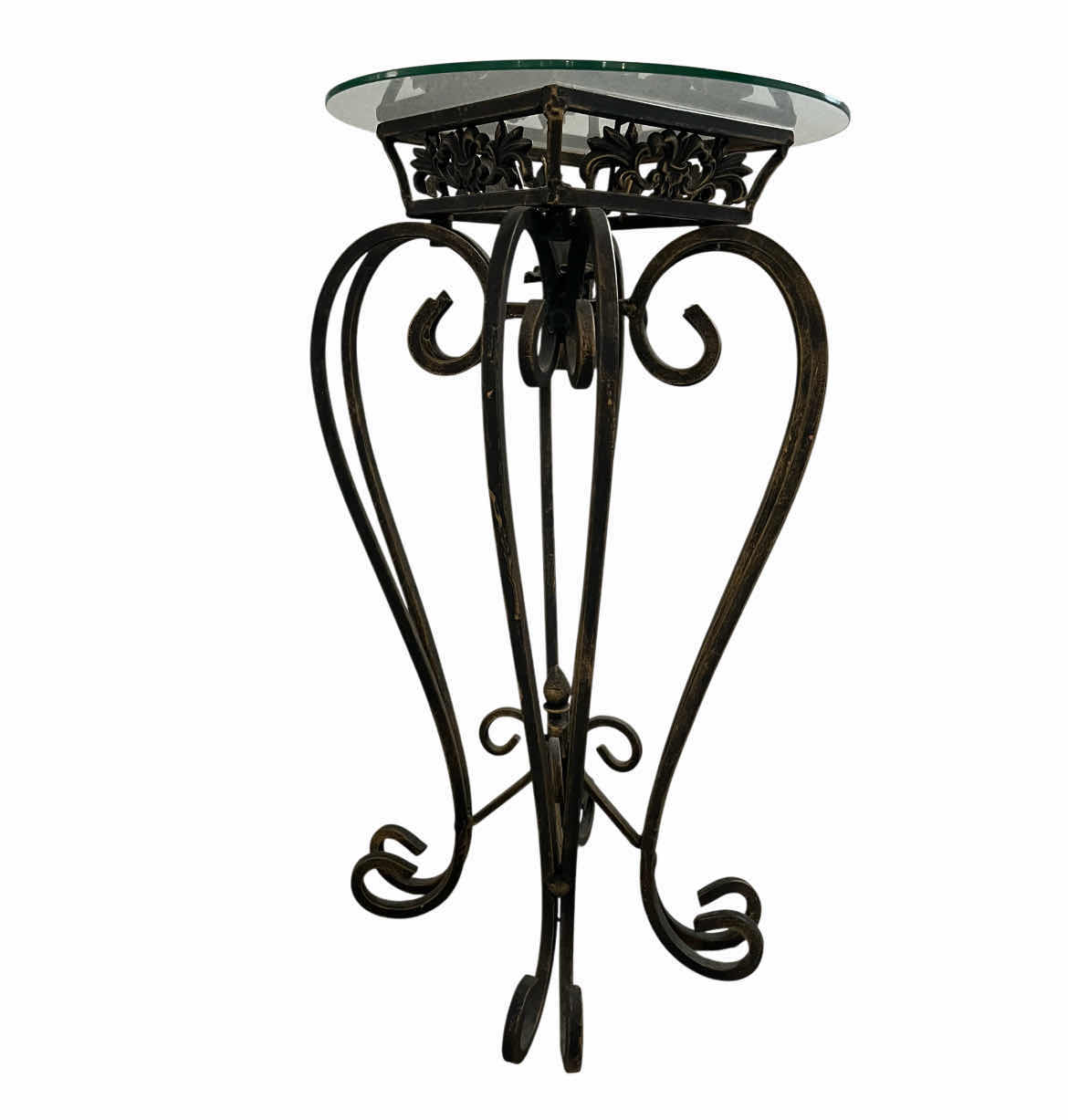 Photo 1 of AGED BRONZE WROUGHT IRON GLASS TOP ACCENT TABLE 14” X 24”