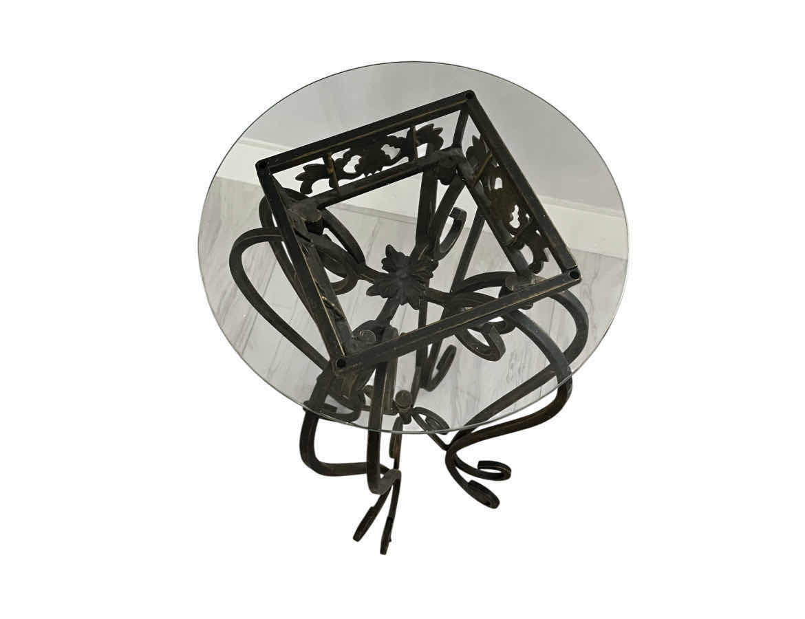 Photo 1 of AGED BRONZE WROUGHT IRON GLASS TOP ACCENT TABLE 14” X 24”