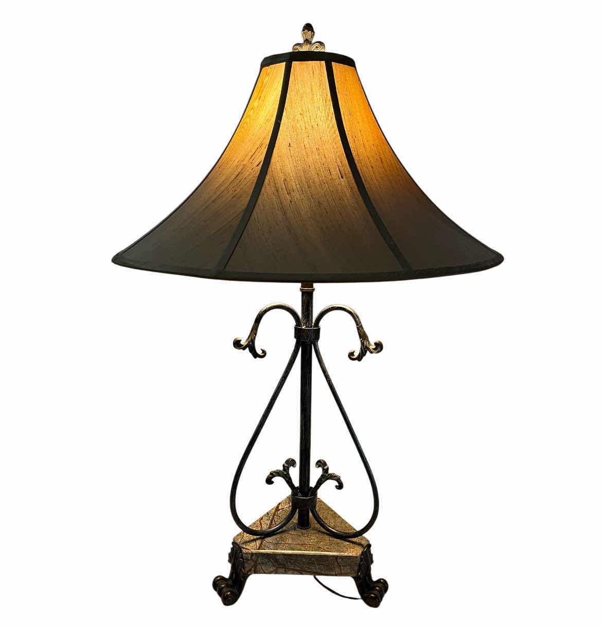Photo 1 of THEODORE & ALEXANDER WROUGHT IRON STONE TANLE LAMP 21” X 32”