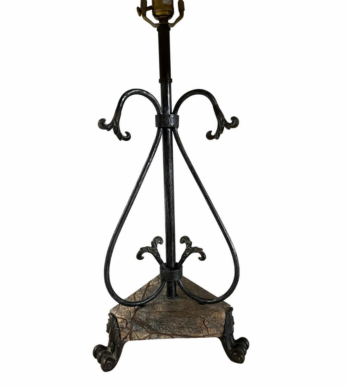 Photo 1 of THEODORE & ALEXANDER WROUGHT IRON STONE TANLE LAMP 21” X 32”