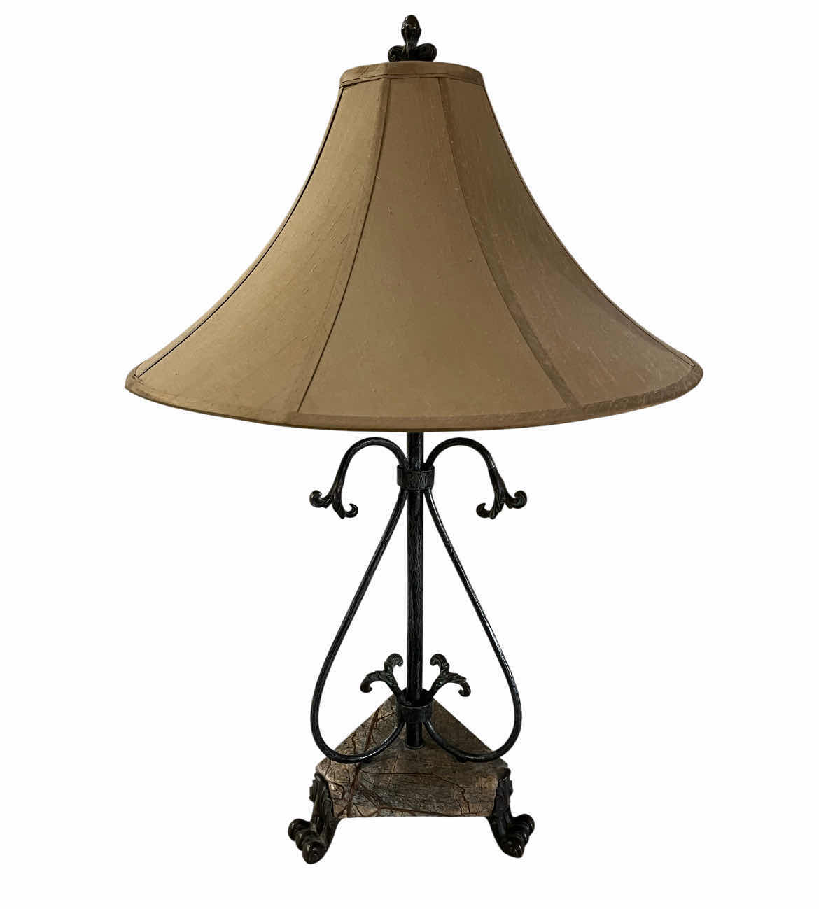 Photo 1 of THEODORE & ALEXANDER WROUGHT IRON STONE TANLE LAMP 21” X 32”