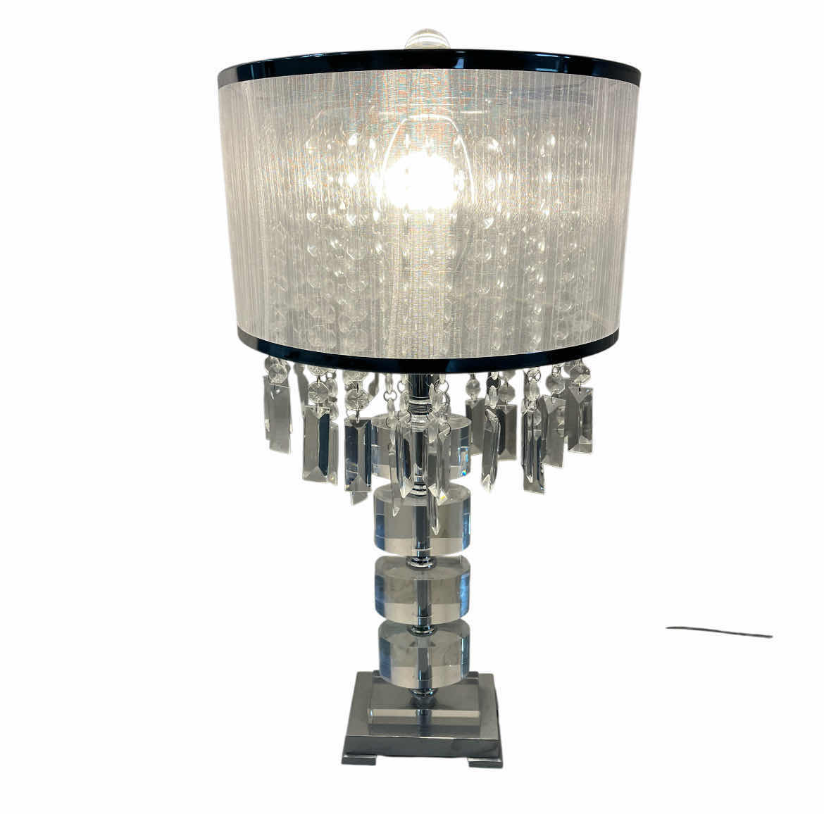 Photo 1 of CRYSTAL GLASS & CHROME TABLE LAMP 14” X 30”