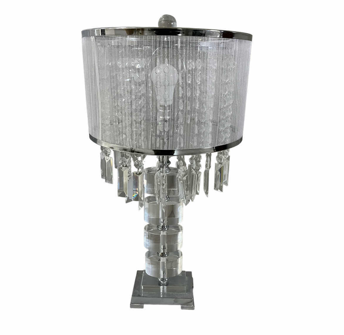 Photo 1 of CRYSTAL GLASS & CHROME TABLE LAMP 14” X 30”