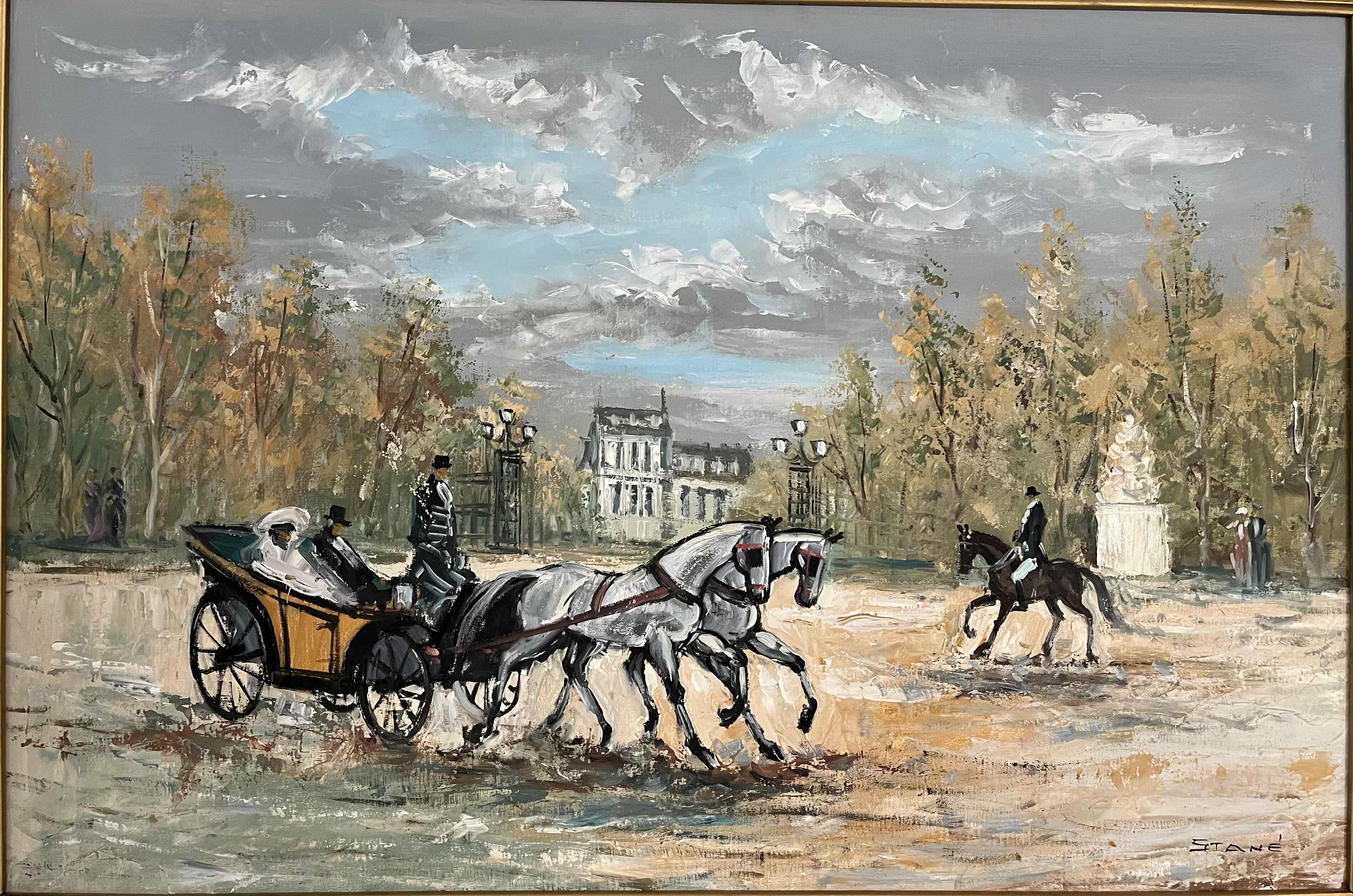 View 2 of EARLY-CENTURY VIENNA, AUSTRIA ORIGINAL OIL PAINTING SIGNED BY STANE CANVAS FRAMED ARTWORK 43” X 31”