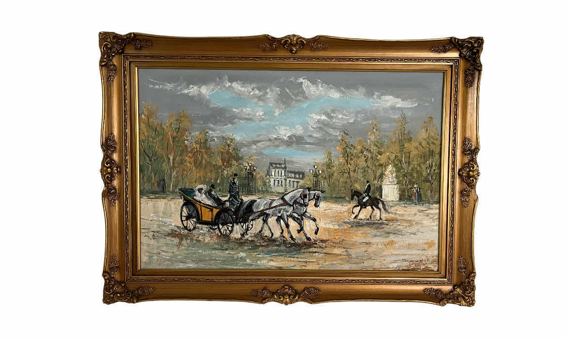 View 1 of EARLY-CENTURY VIENNA, AUSTRIA ORIGINAL OIL PAINTING SIGNED BY STANE CANVAS FRAMED ARTWORK 43” X 31”