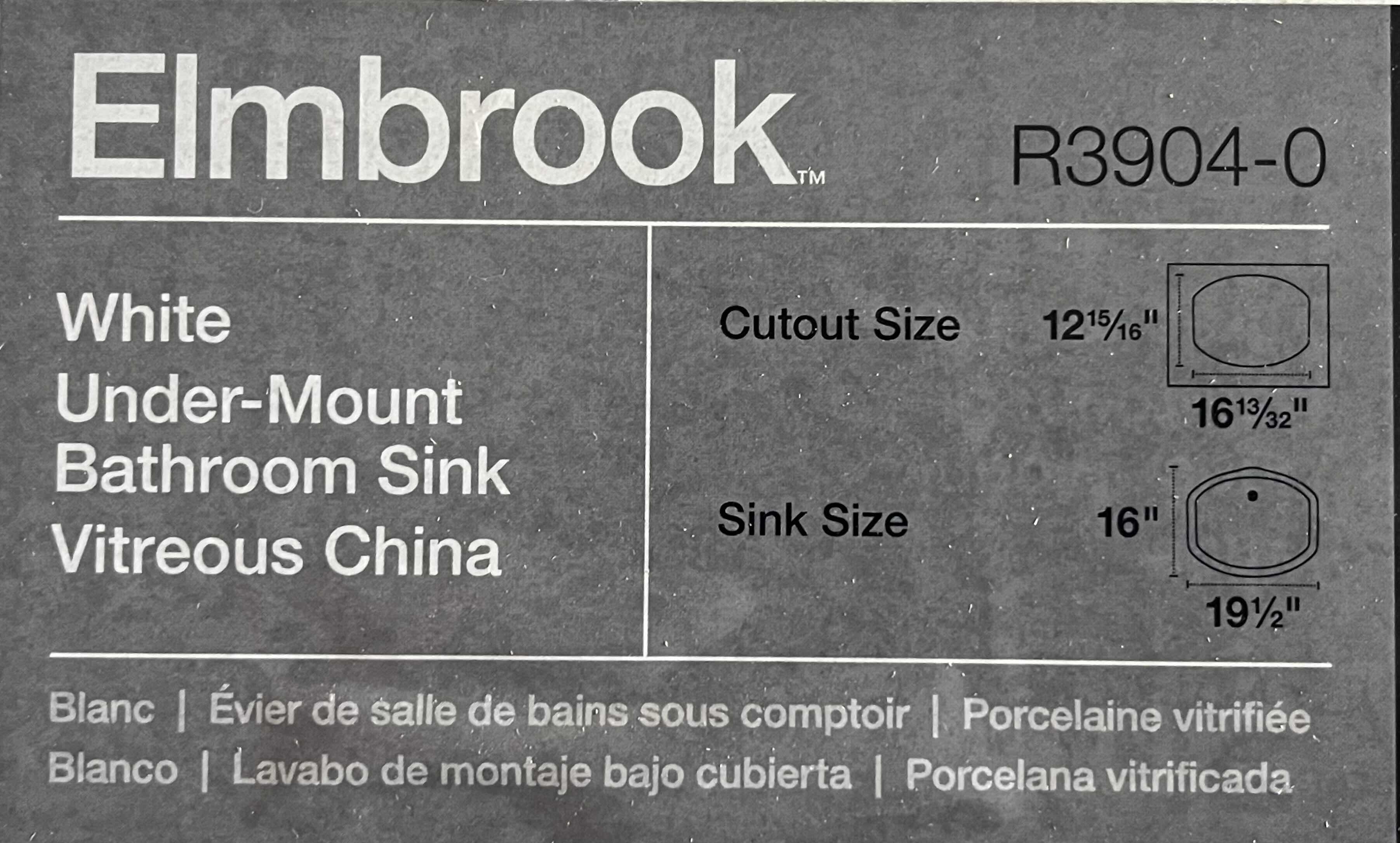 Photo 1 of NEW KOHLER ELMBROOK VITREOUS CHINA WHITE UNDER-MOUNT BATHROOM SINK R3904-0