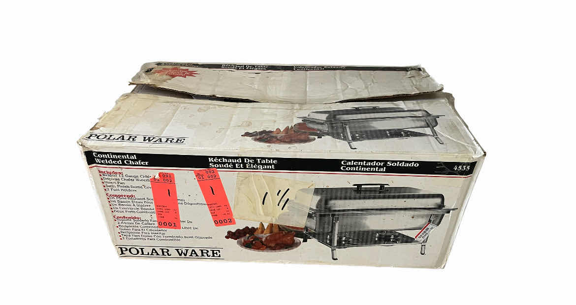 Photo 1 of POLAR WARE CONTINENTAL WELDED CHAFER FOOD WARMING STATION W LID & BOX 24” X 14” H12”
