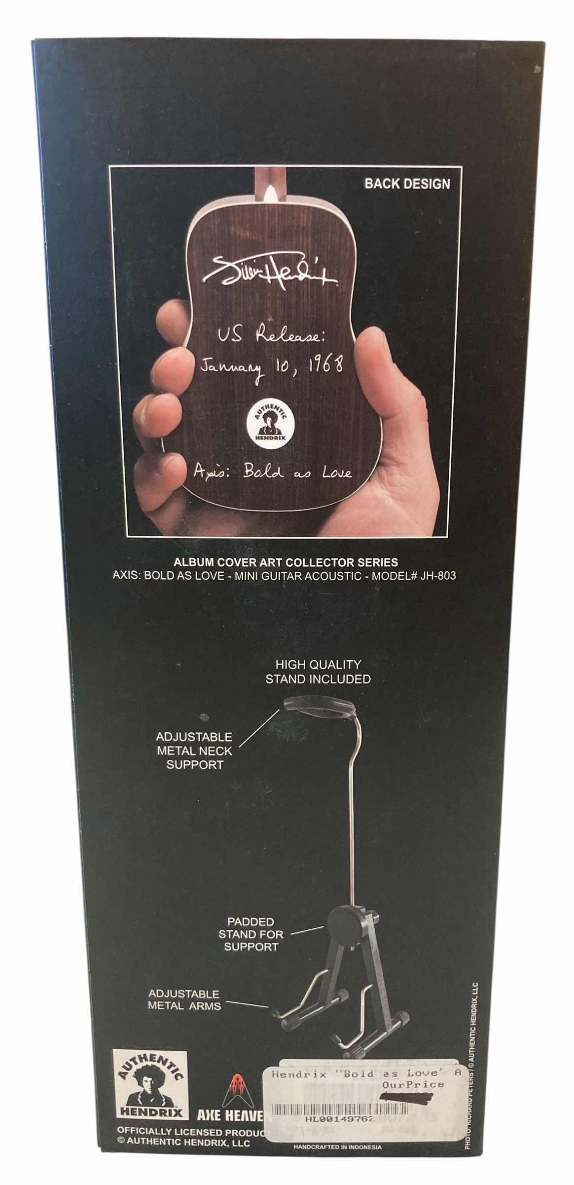 Photo 1 of NEW FENDER BY AXE HEAVEN MINIATURE GUITARS HENDRIX BOLD AS LOVE ACOUSTIC GUITAR W STAND H9.5