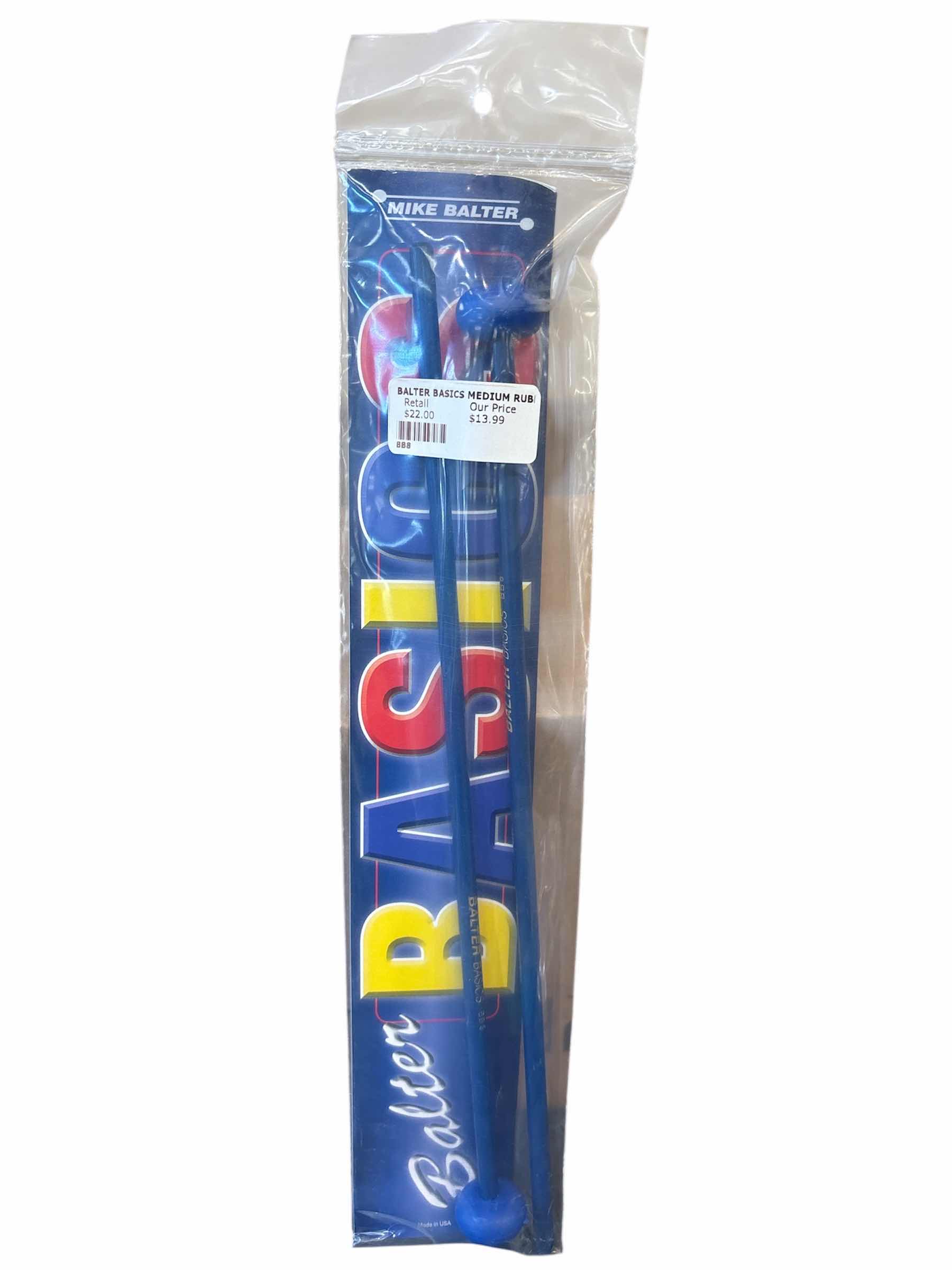 Photo 1 of MIKE BALTER BASICS MALLETS, MEDIUM BLUE RUBBER W BLUE BIRCH HANDLES (BB8)