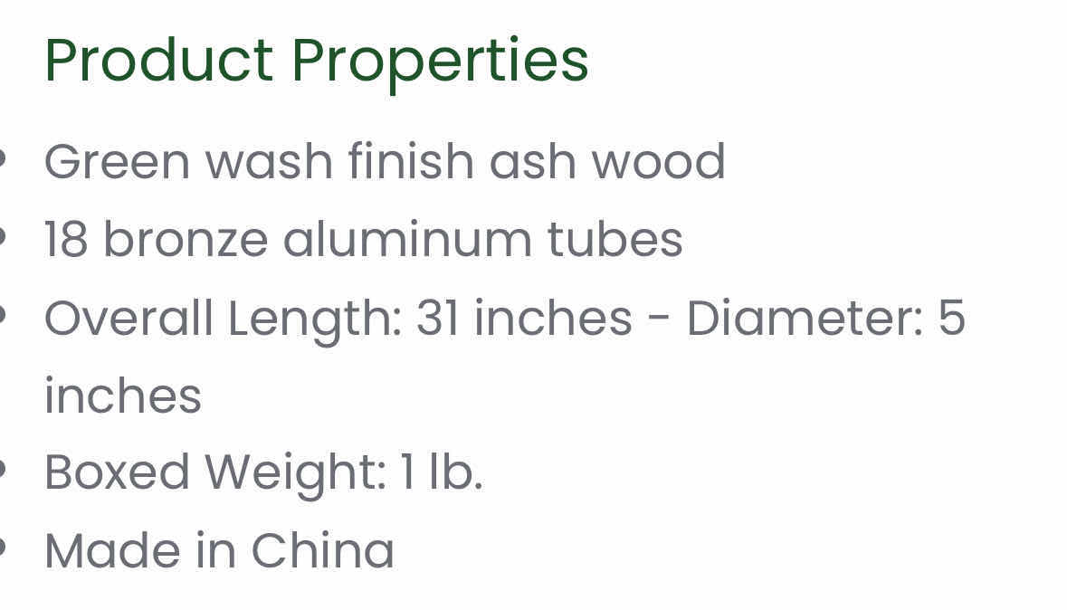 Photo 1 of NEW WOODSTOCK CHIMES HABITATS RAINFALL 31” CHIME, GREEN