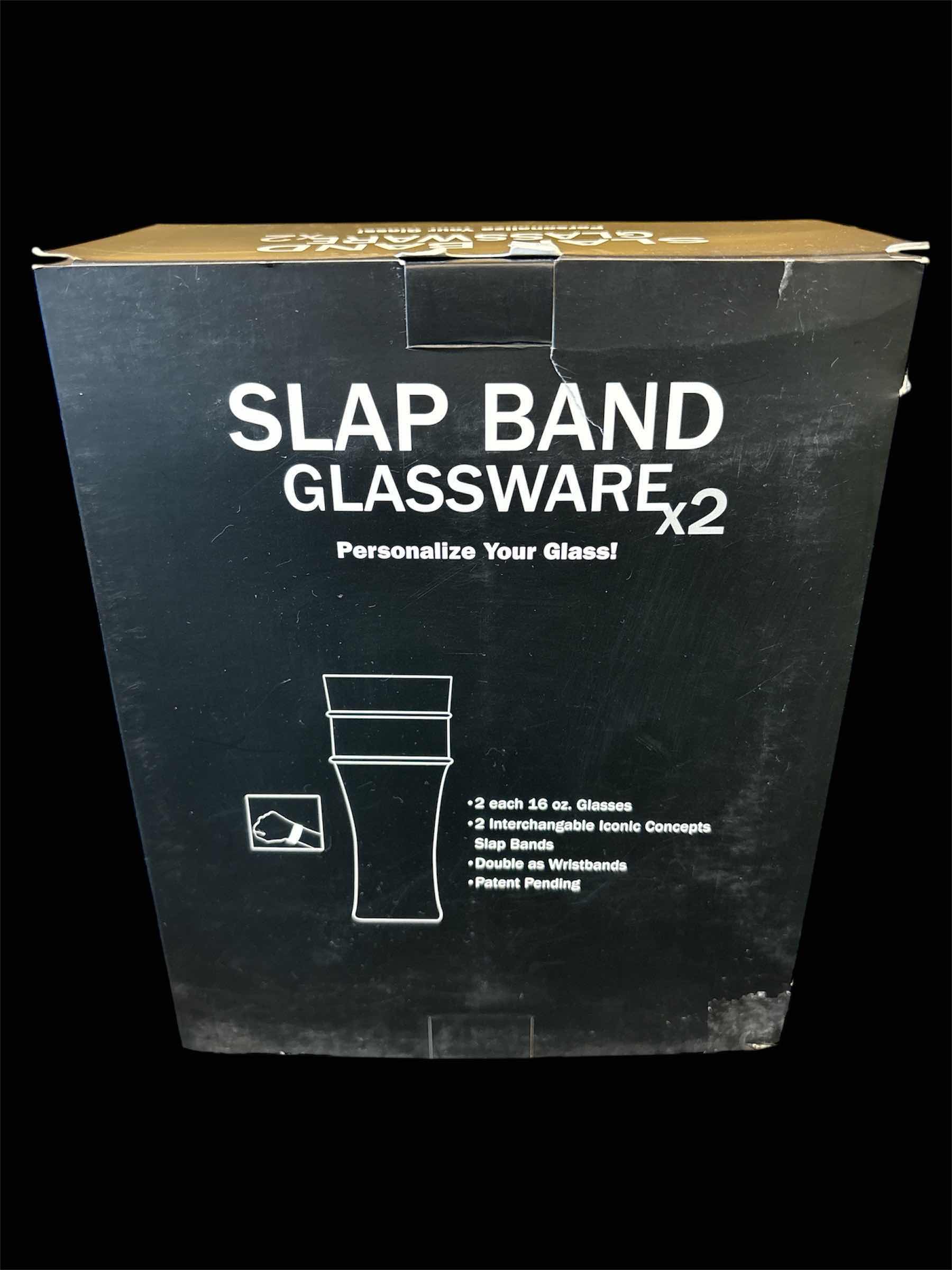 Photo 1 of NEW ICONIC CONCEPTS NIRVANA W SMILEY FACE SLAP BAND GLASSWARE SET OF 2,  TWO 16 OZ GLASSES W 2 INTERCHANGEABLE WRISTBANDS