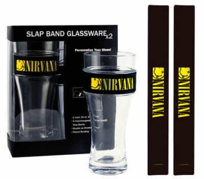 Photo 1 of NEW ICONIC CONCEPTS NIRVANA SLAP BAND GLASSWARE SET OF 2,  TWO 16 OZ GLASSES W 2 INTERCHANGEABLE WRISTBANDS