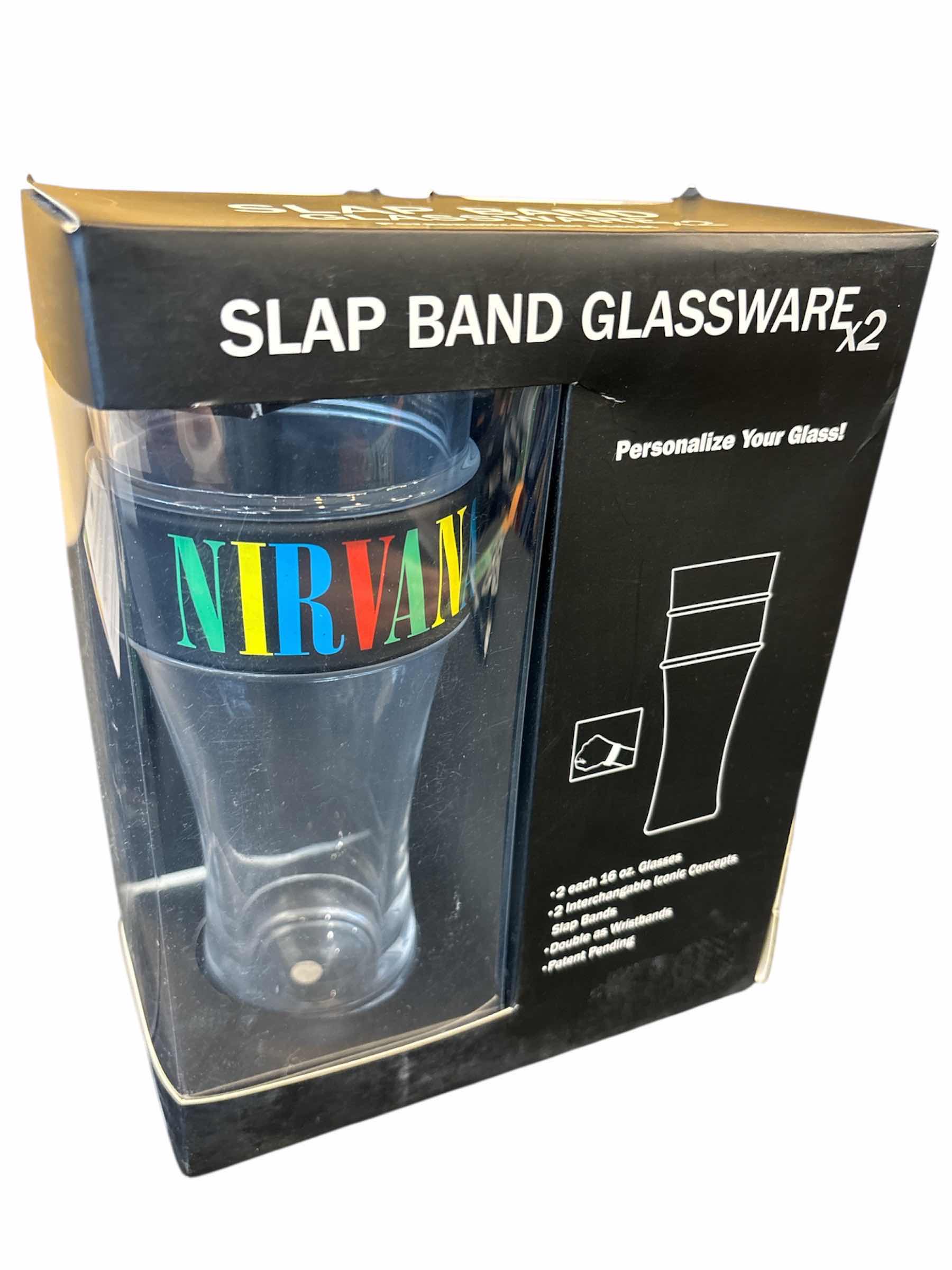 Photo 1 of NEW ICONIC CONCEPTS NIRVANA MULTI-COLOR SLAP BAND GLASSWARE SET OF 2,  TWO 16 OZ GLASSES W 2 INTERCHANGEABLE WRISTBANDS