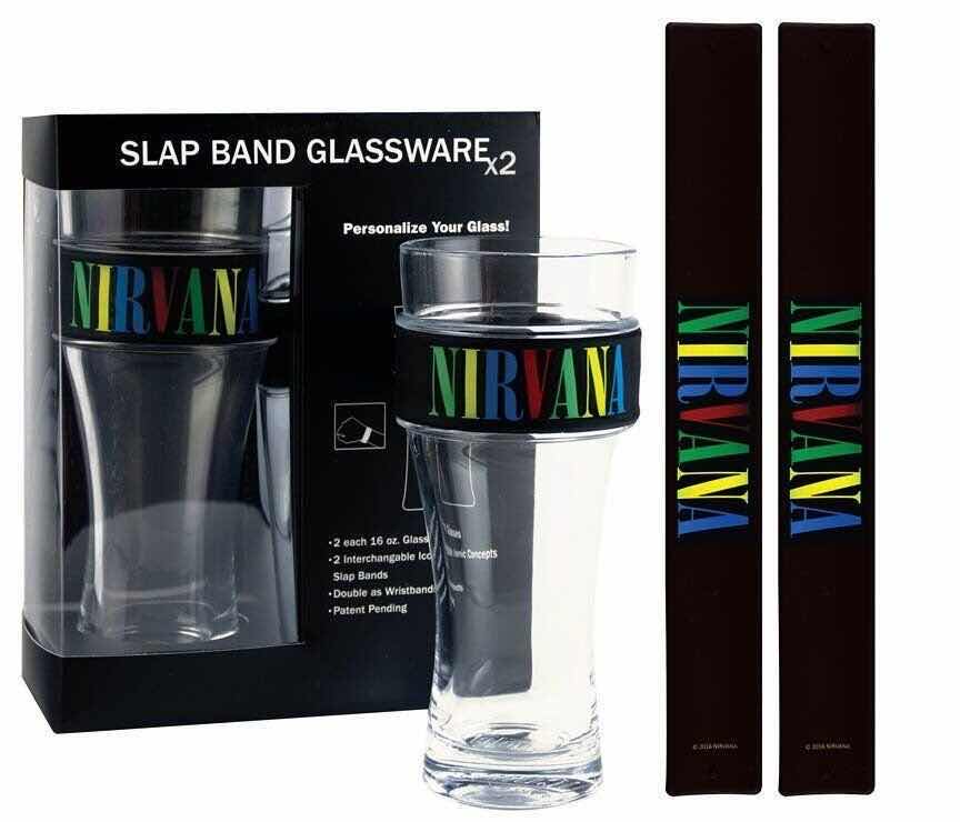 Photo 1 of NEW ICONIC CONCEPTS NIRVANA MULTI-COLOR SLAP BAND GLASSWARE SET OF 2,  TWO 16 OZ GLASSES W 2 INTERCHANGEABLE WRISTBANDS