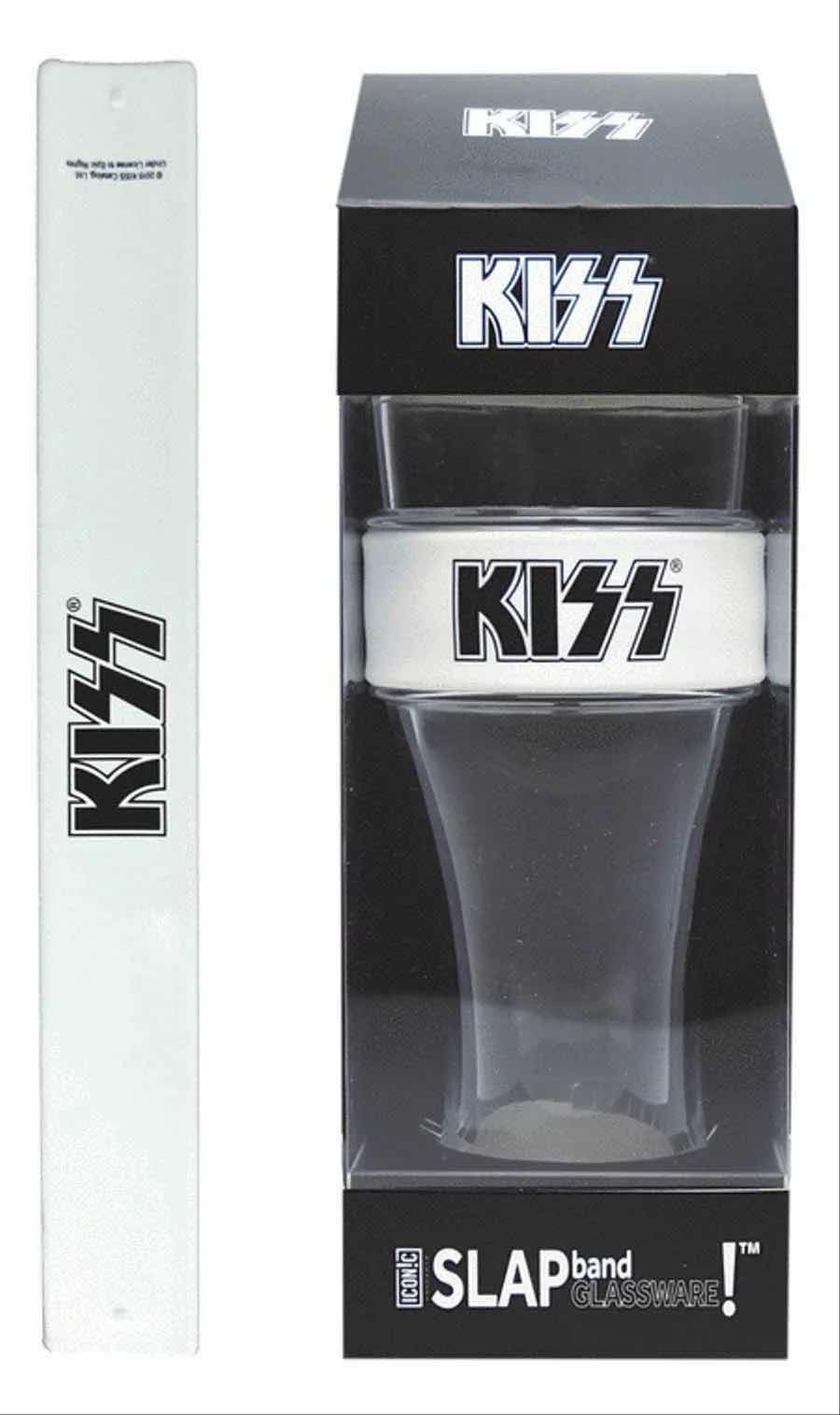 Photo 1 of NEW ICONIC CONCEPTS KISS (WHITE/BLACK) 16 OZ GLASS W INTERCHANGEABLE WRISTBAND SLAP BAND