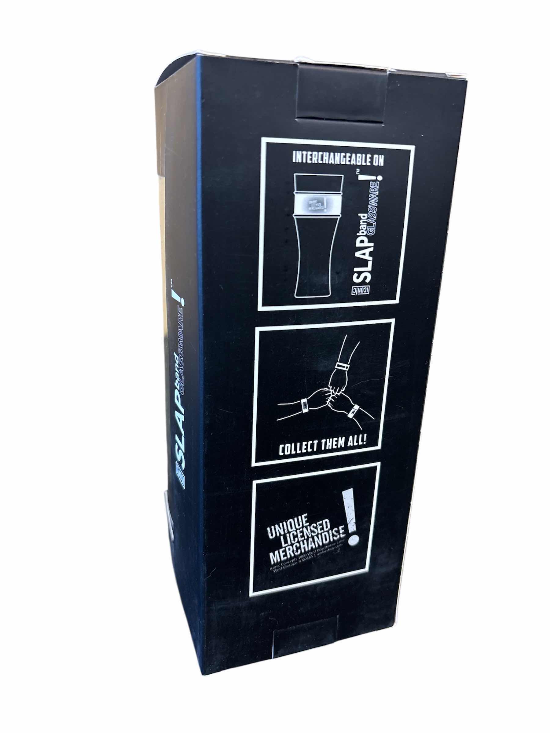 Photo 1 of NEW ICONIC CONCEPTS AEROSMITH (WHITE/BLACK) 16 OZ GLASS W INTERCHANGEABLE WRISTBAND SLAP BAND