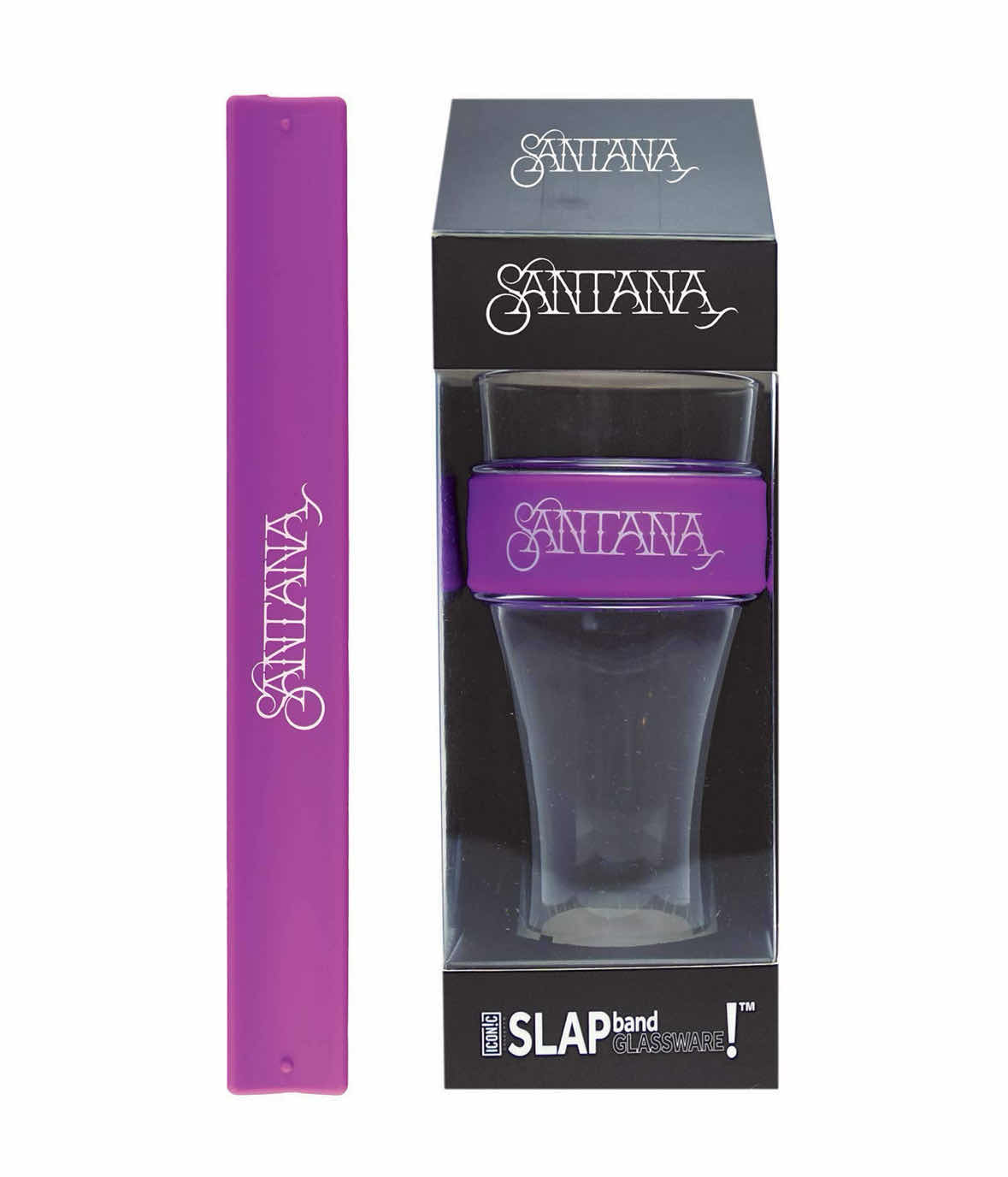 Photo 1 of NEW ICONIC CONCEPTS SANTANA (FUCHSIA/WHITE) 16 OZ GLASS W INTERCHANGEABLE WRISTBAND SLAP BAND
