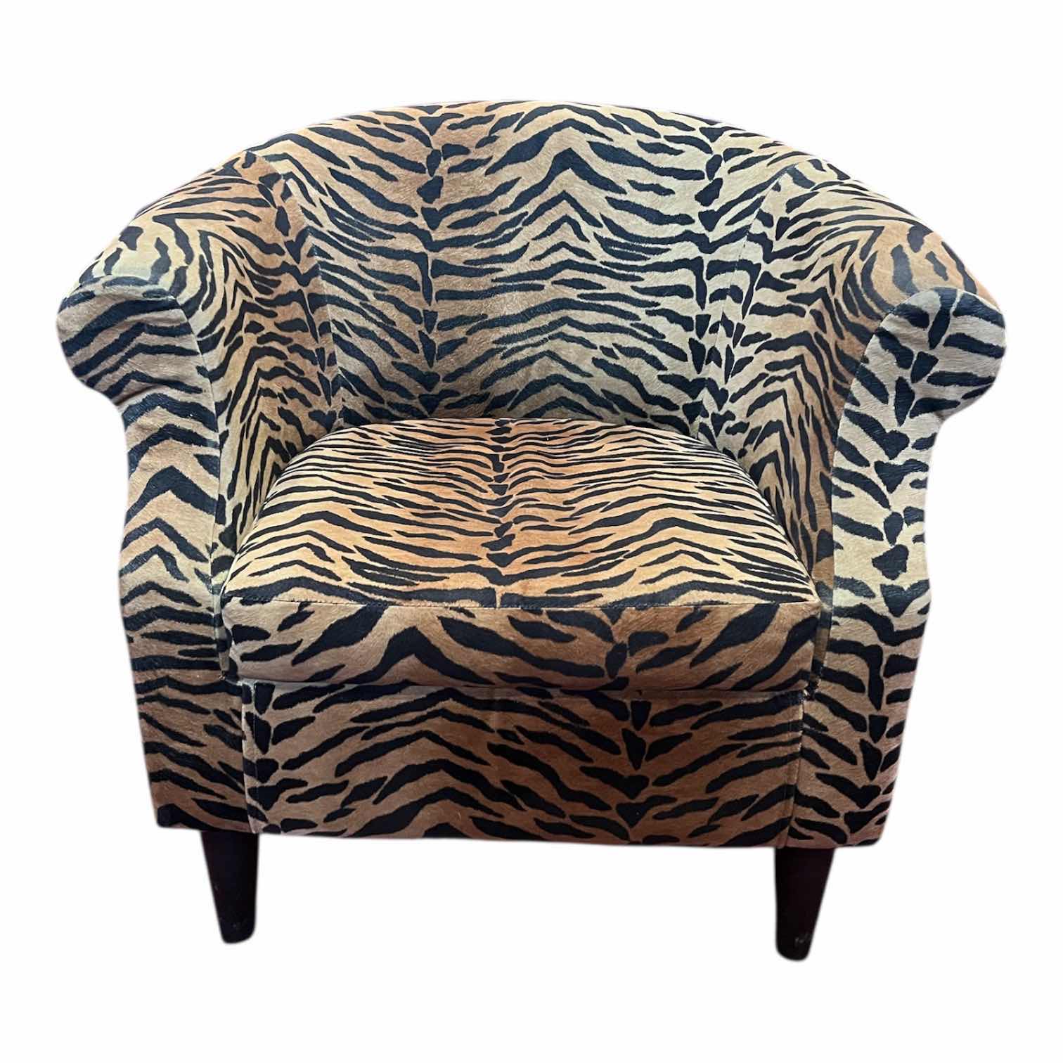 Photo 1 of OVERMAN INTERNATIONAL TIGER PRINT UPHOLSTERED ACCENT CHAIR 33” X 27” H31”