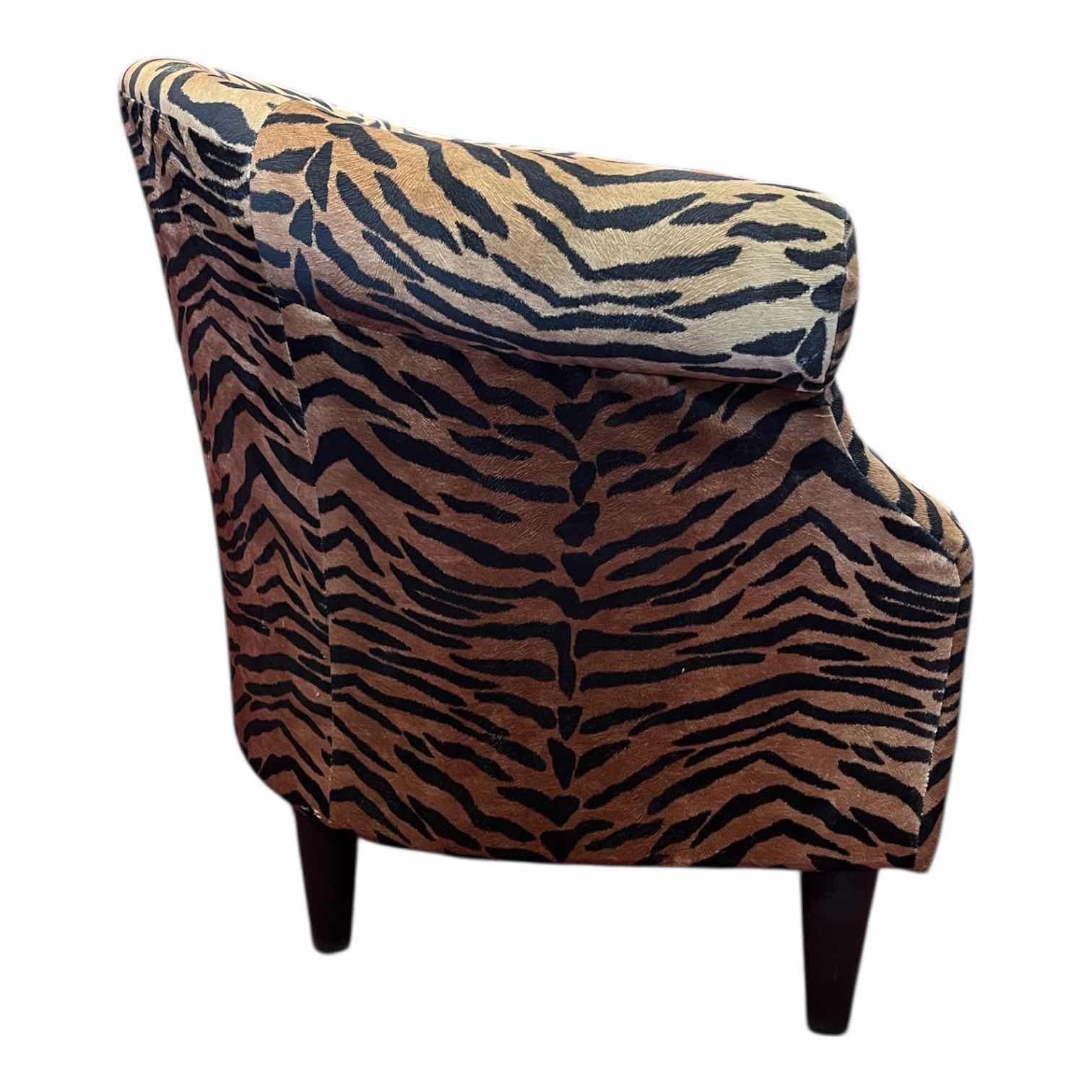 Photo 1 of OVERMAN INTERNATIONAL TIGER PRINT UPHOLSTERED ACCENT CHAIR 33” X 27” H31”
