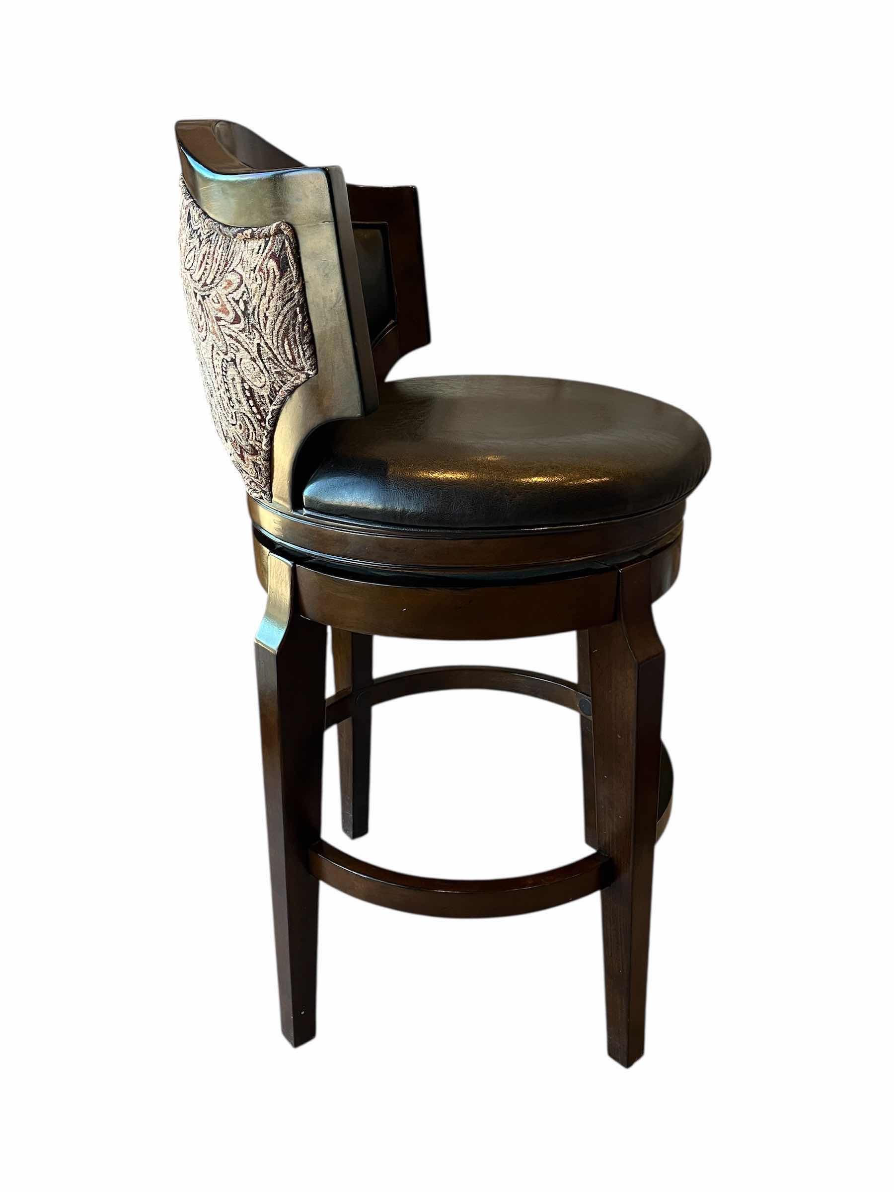 Photo 1 of STEVE SILVER JASPER BROWN LEATHER DARK WALNUT WOOD PAISLEY PRINT BACK BARSTOOL