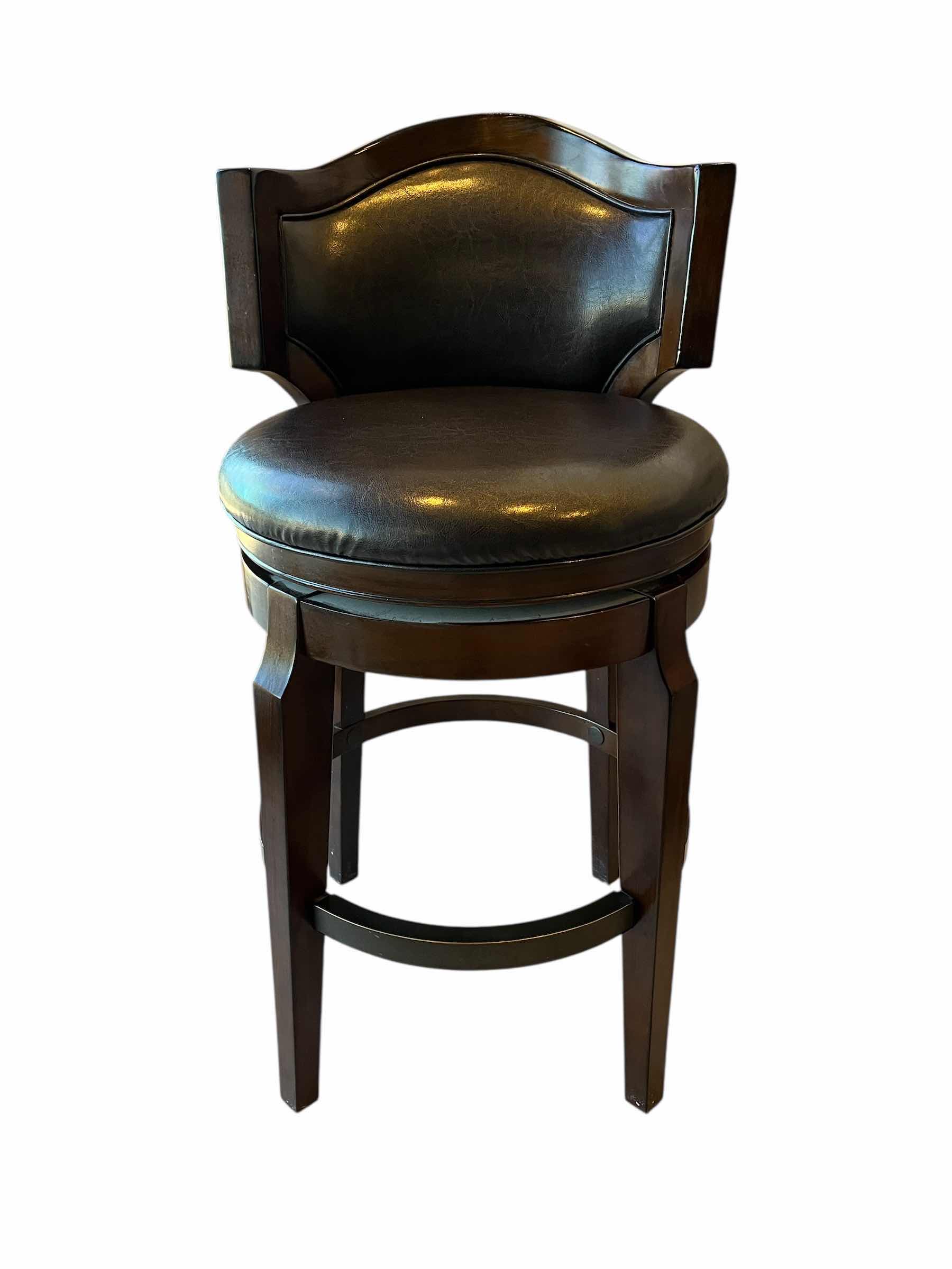 Photo 1 of STEVE SILVER JASPER BROWN LEATHER DARK WALNUT WOOD PAISLEY PRINT BACK BARSTOOL