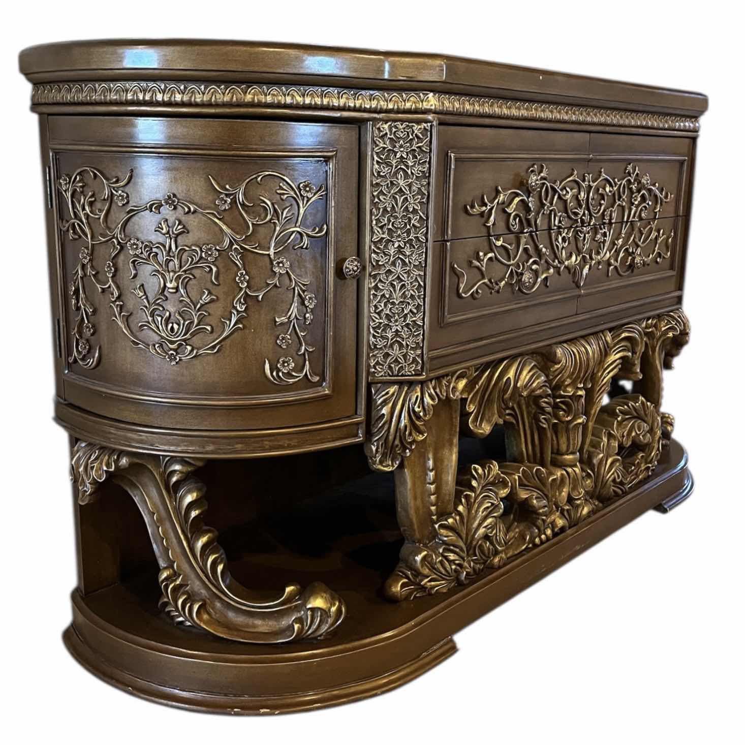 Photo 1 of ACNE FURNITURE CONSTANTINE COLLECTION GOLD ACCENTED FINISH WOOD DRESSER 71.5” X 21” H39.5” (READ NOTES)