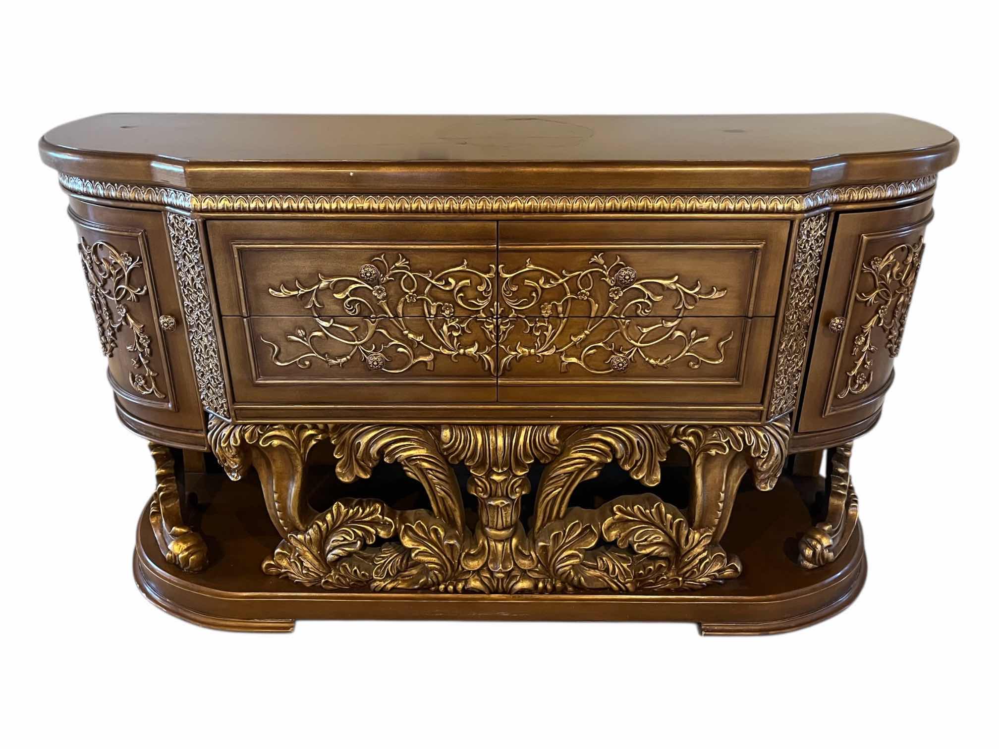 Photo 1 of ACNE FURNITURE CONSTANTINE COLLECTION GOLD ACCENTED FINISH WOOD DRESSER 71.5” X 21” H39.5” (READ NOTES)