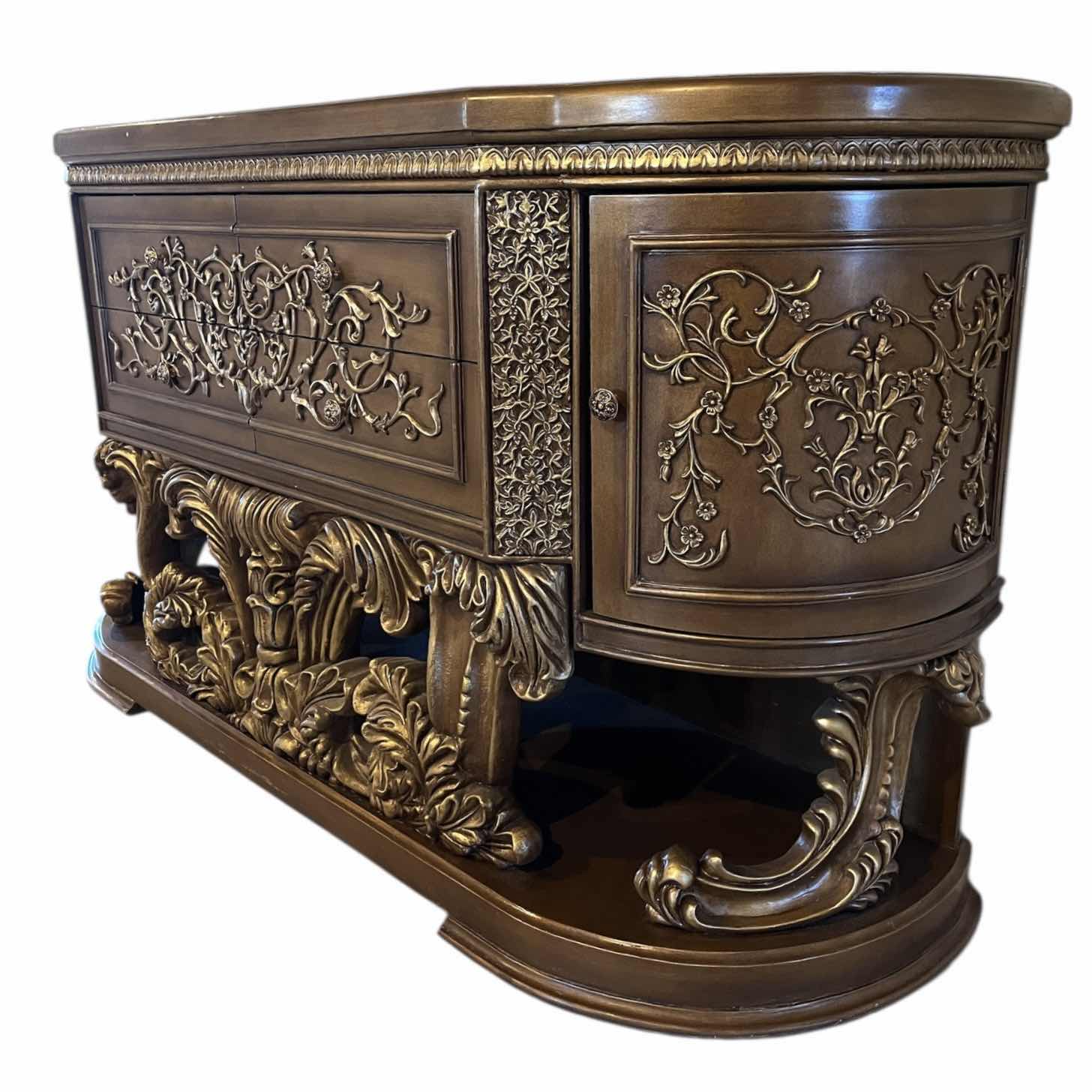 Photo 1 of ACNE FURNITURE CONSTANTINE COLLECTION GOLD ACCENTED FINISH WOOD DRESSER 71.5” X 21” H39.5” (READ NOTES)