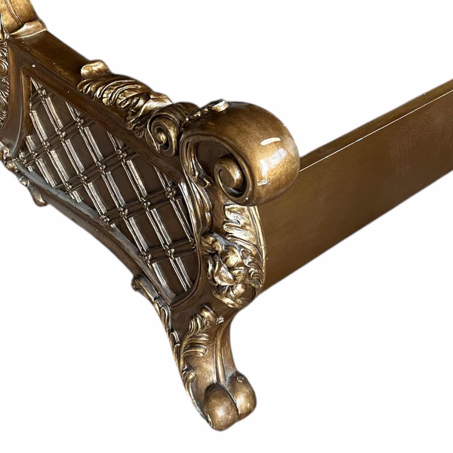 Photo 1 of ACNE FURNITURE CONSTANTINE COLLECTION GOLD ACCENTED FINISH WOOD KING BED FRAME 96” X 92.5” H90” (READ NOTES)