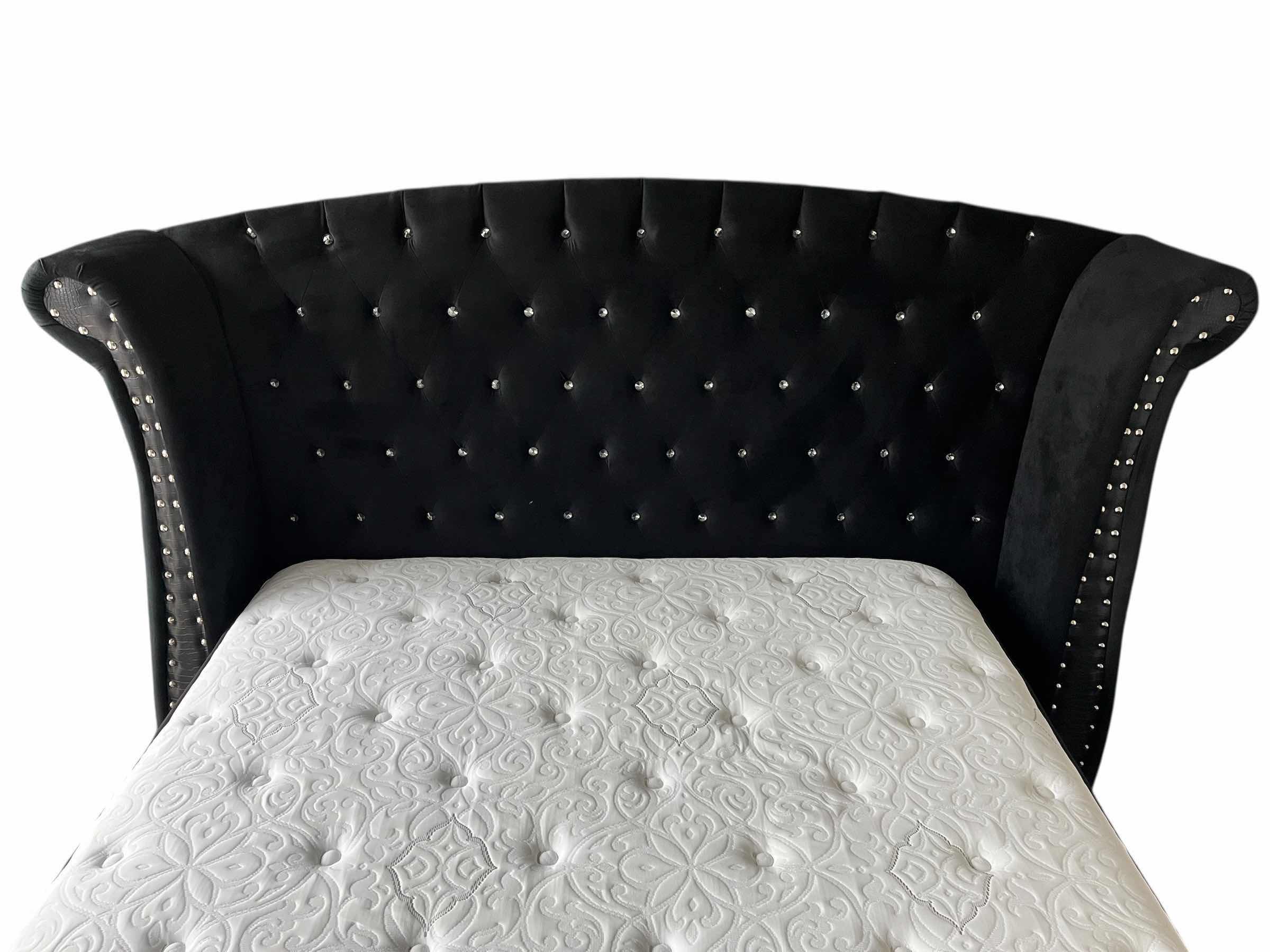 Photo 1 of COASTER BARZINI BLACK UPHOLSTERED OUEEN PLATFORM BED W CORSICANA QUEEN MATTRESS & BOX SPRING (READ NOTES)