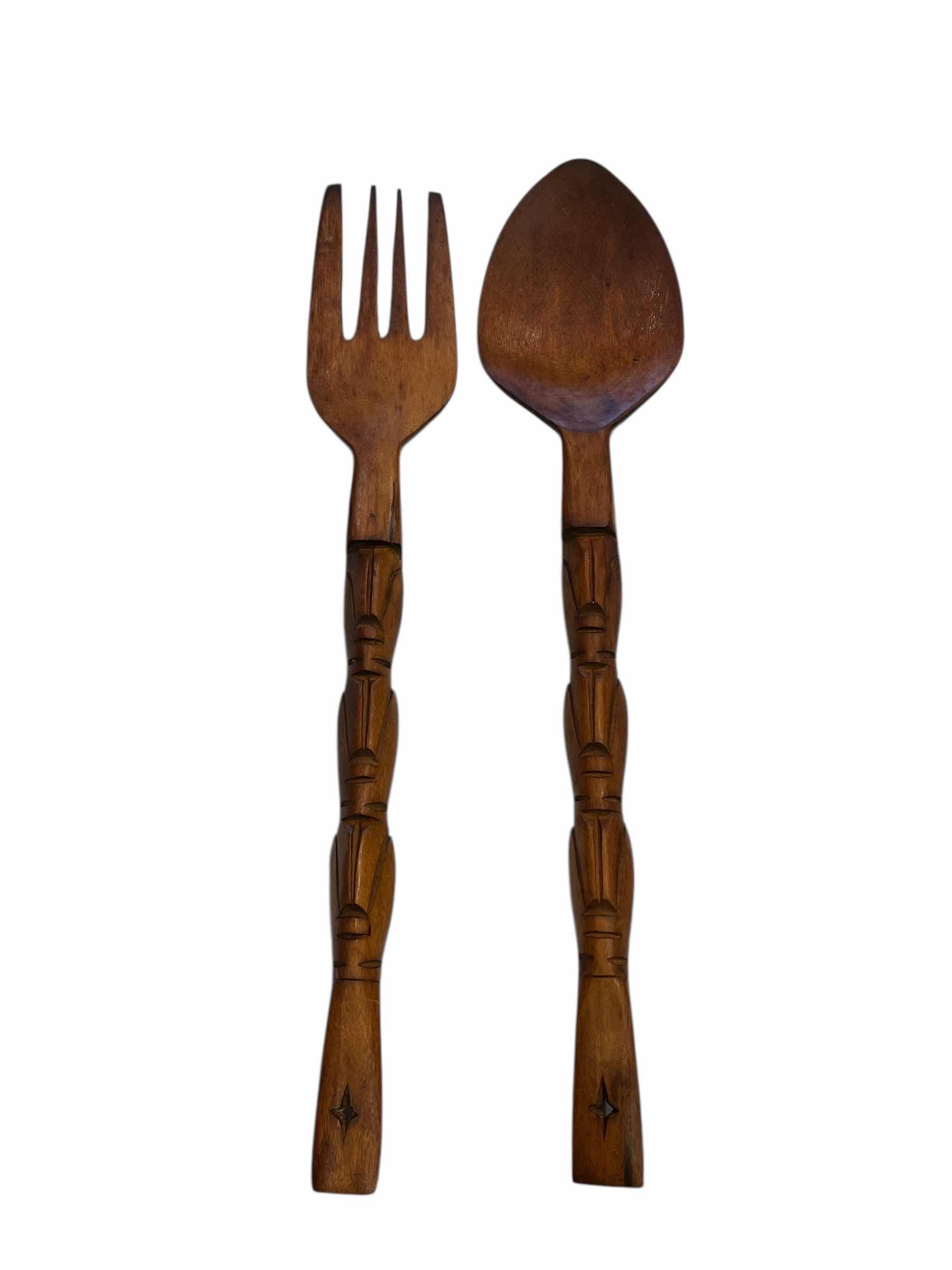 Photo 1 of PHILIPPINES HAND CARVED DECORATIVE WOOD FORK & SPOON 6” X 26”