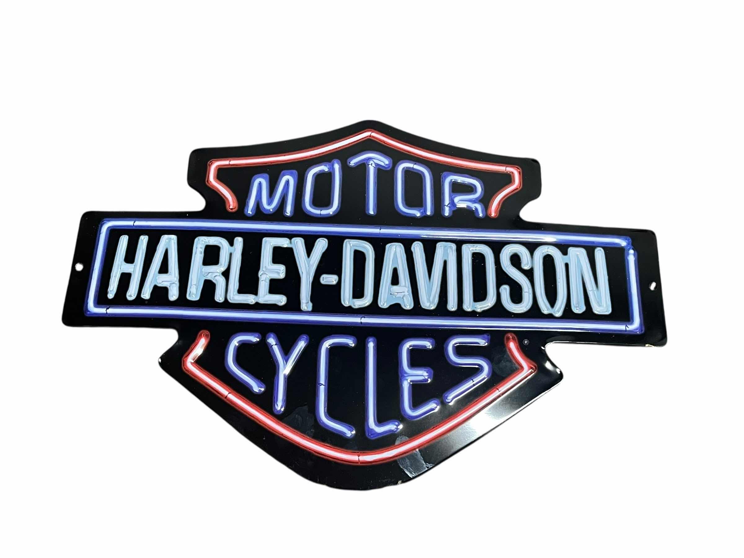 Photo 1 of HARLEY DAVIDSON MOTORCYCLES NEON LIGHTS TIN SIGN 19” X 12.5”