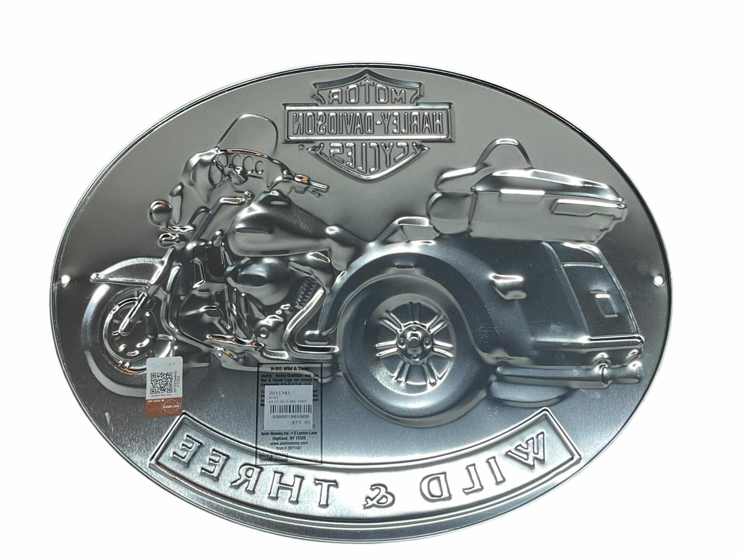 Photo 1 of HARLEY DAVIDSON MOTORCYCLES WILD & THREE TIN SIGN 15.5” X 13”
