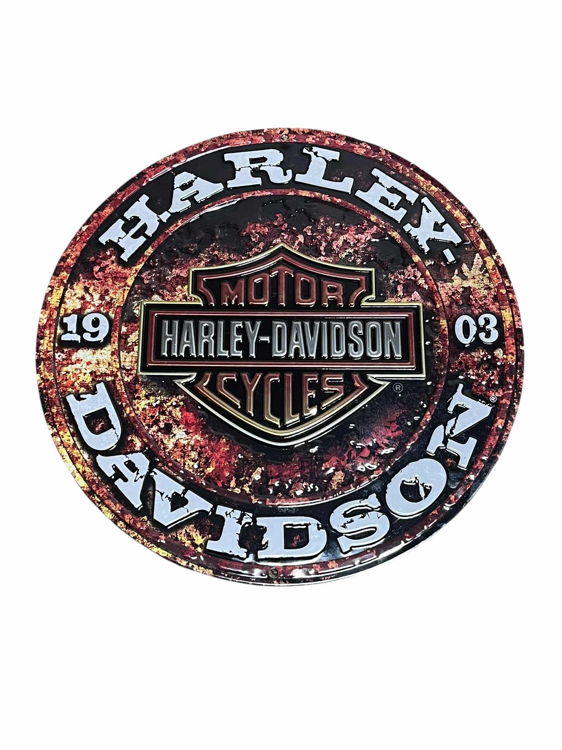 Photo 1 of HARLEY DAVIDSON MOTORCYCLES STONE RUST TIN SIGN 14”