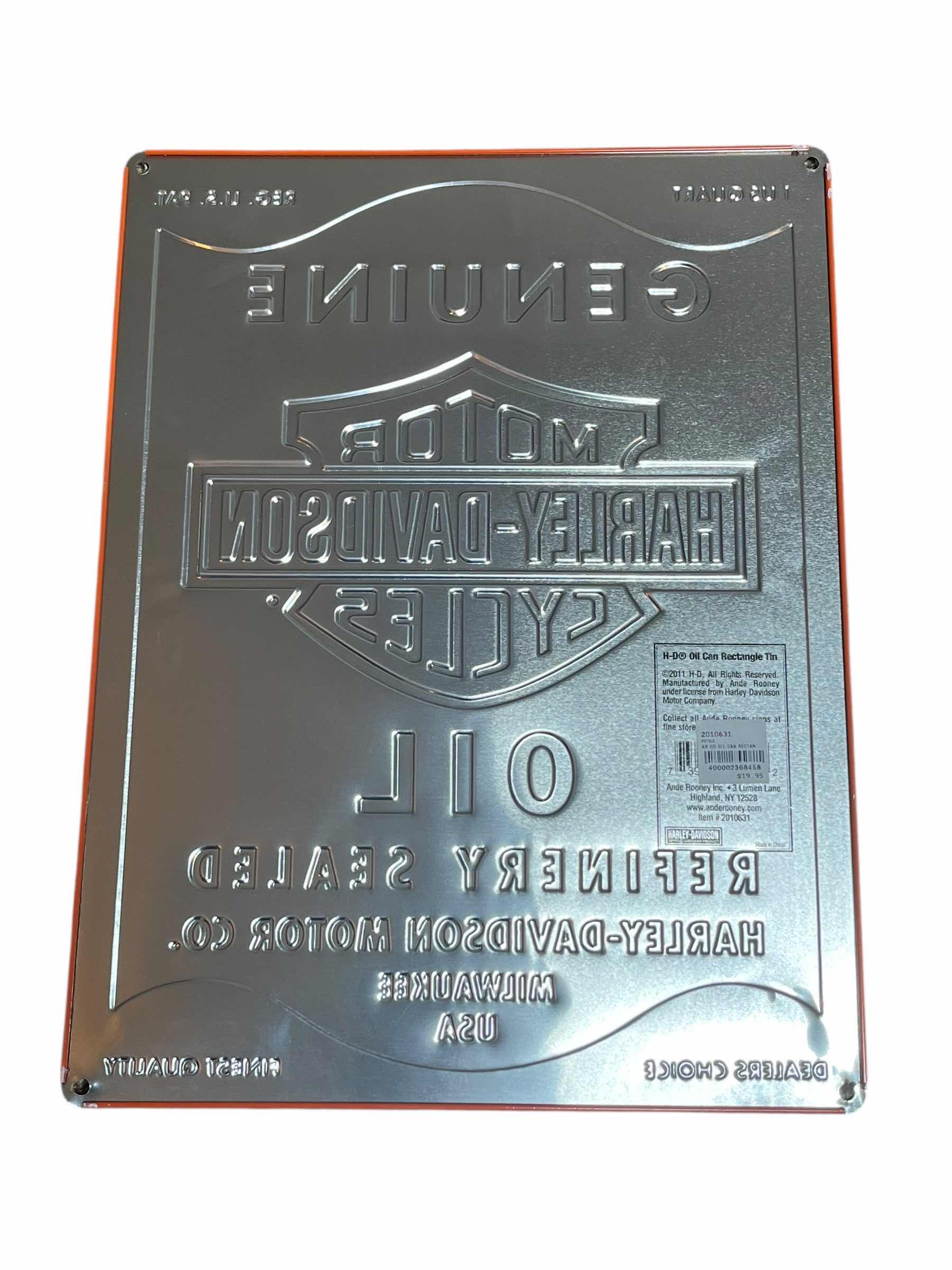 Photo 1 of HARLEY DAVIDSON GENUINE OIL REFINERY RESEALED TIN SIGN 13” X 17”