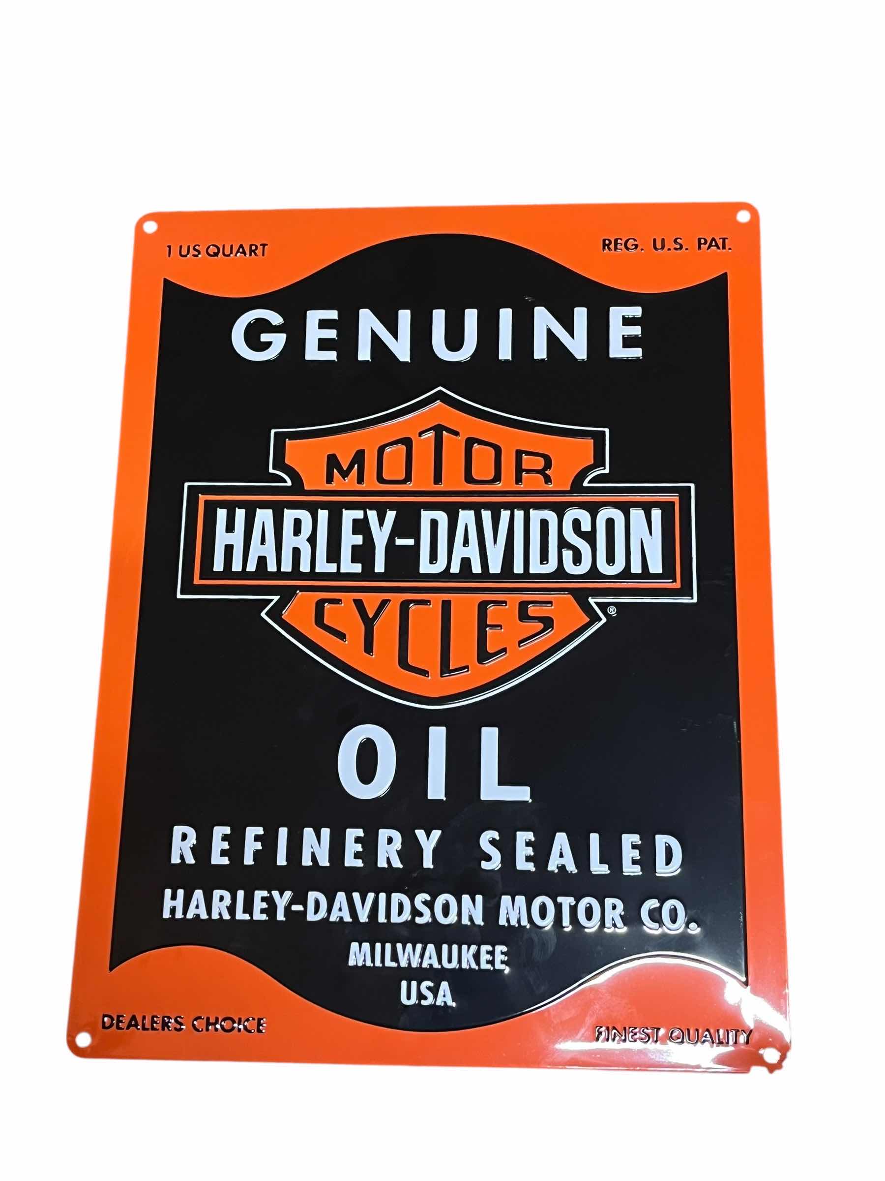 Photo 1 of HARLEY DAVIDSON GENUINE OIL REFINERY RESEALED TIN SIGN 13” X 17”
