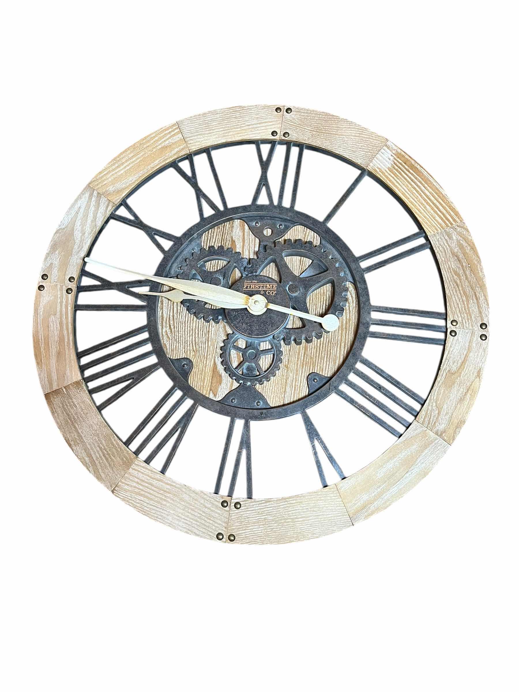 Photo 1 of FIRSTTIME & CO. IRON FINISH GEARS AGED WOOD WALL CLOCK 24”
