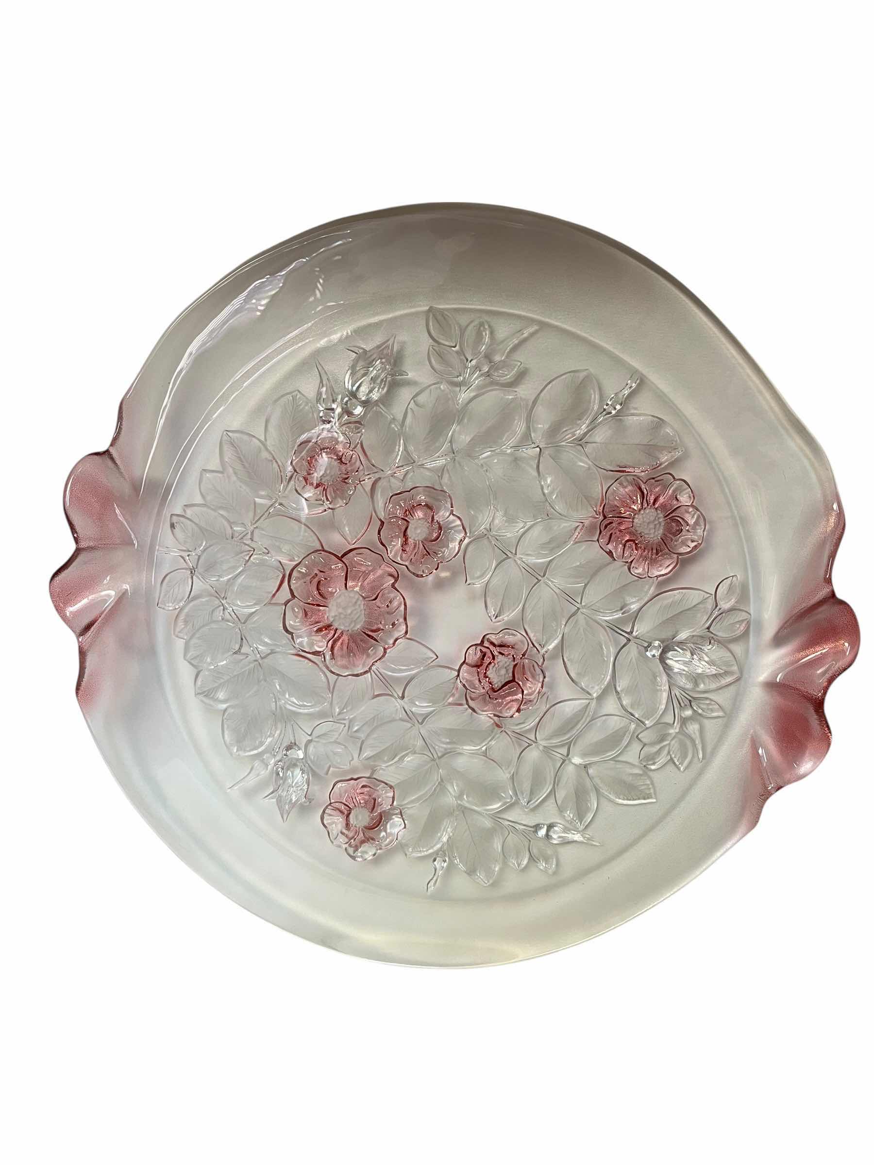 Photo 1 of MIKASA ROSELLE FLORAL DESIGN CLEAR & PINK CRYSTAL SERVING PLATTERS (2) 14” ,16”